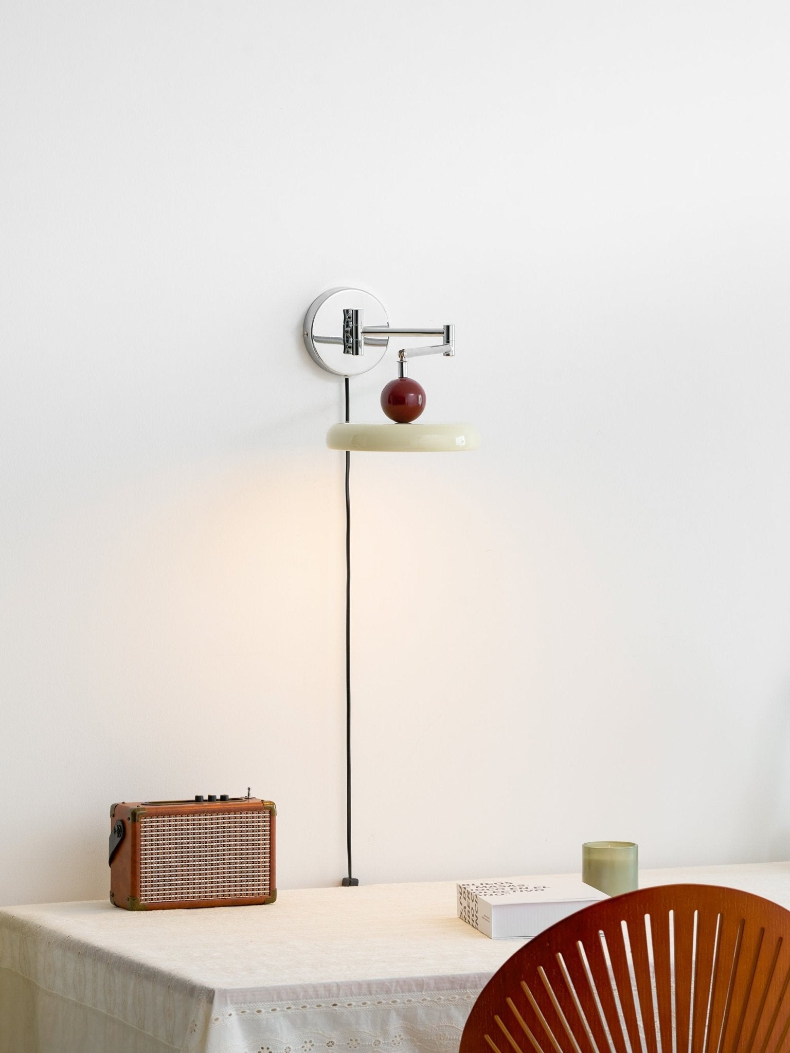 Metal Plug-In Wall Lamp 7.9 in x 4.7 in Warm Glow Indoor Accent Lighting Chrome Green Beige | Thomler