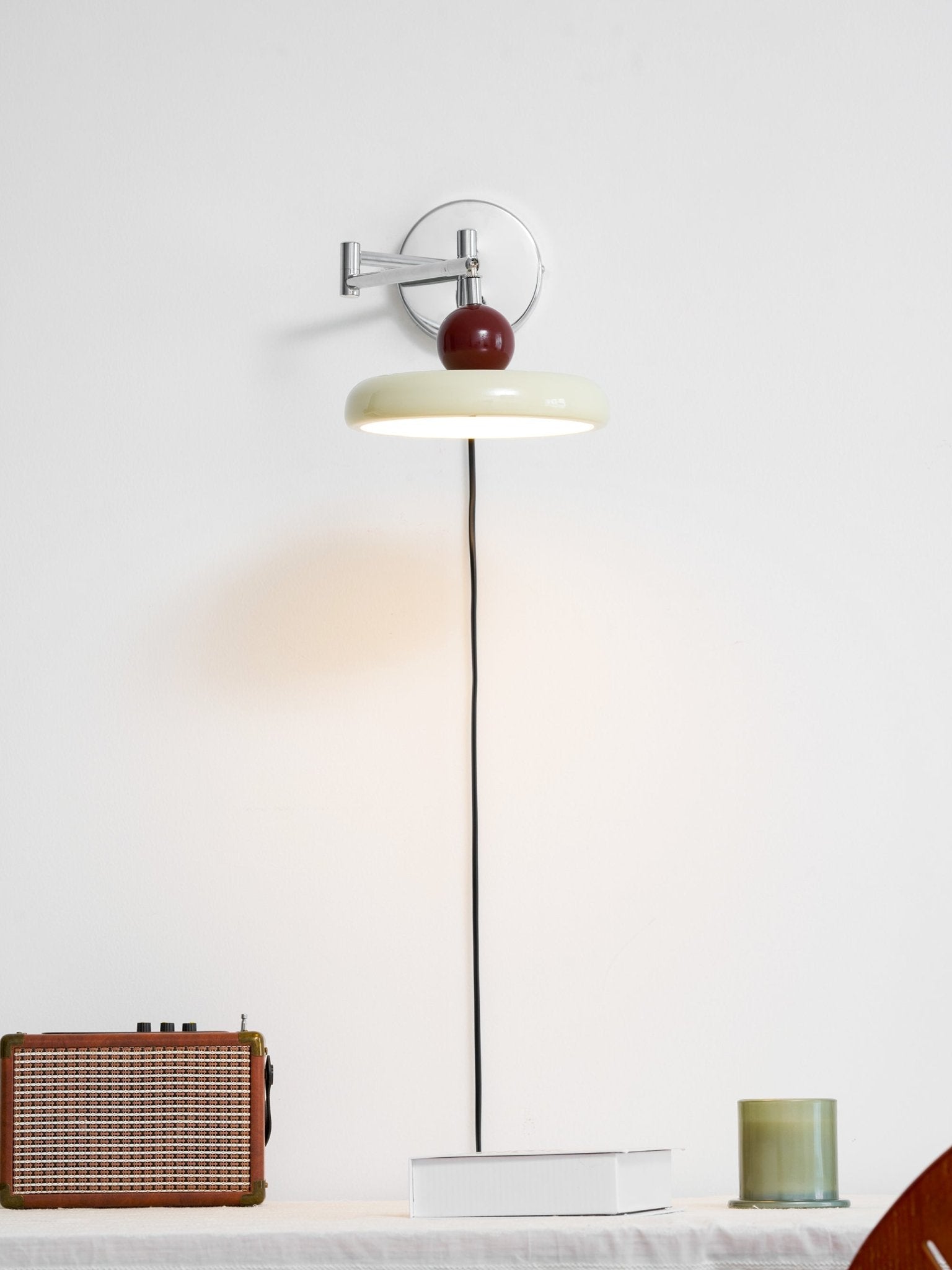 Metal Plug-In Wall Lamp 7.9 in x 4.7 in Warm Glow Indoor Accent Lighting Chrome Green Beige | Thomler