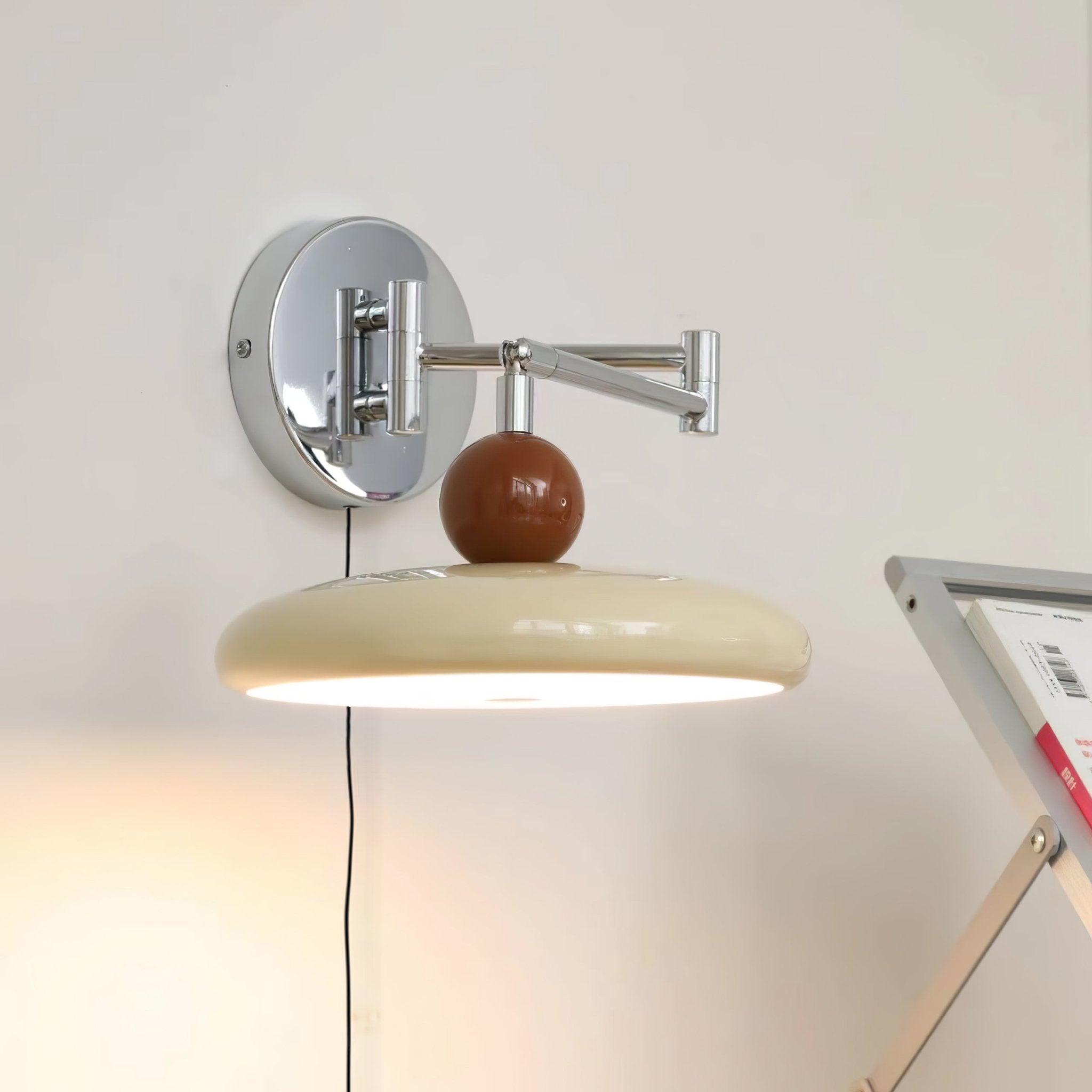 Metal Plug-In Wall Lamp 7.9 in x 4.7 in Warm Glow Indoor Accent Lighting Chrome Green Beige | Thomler