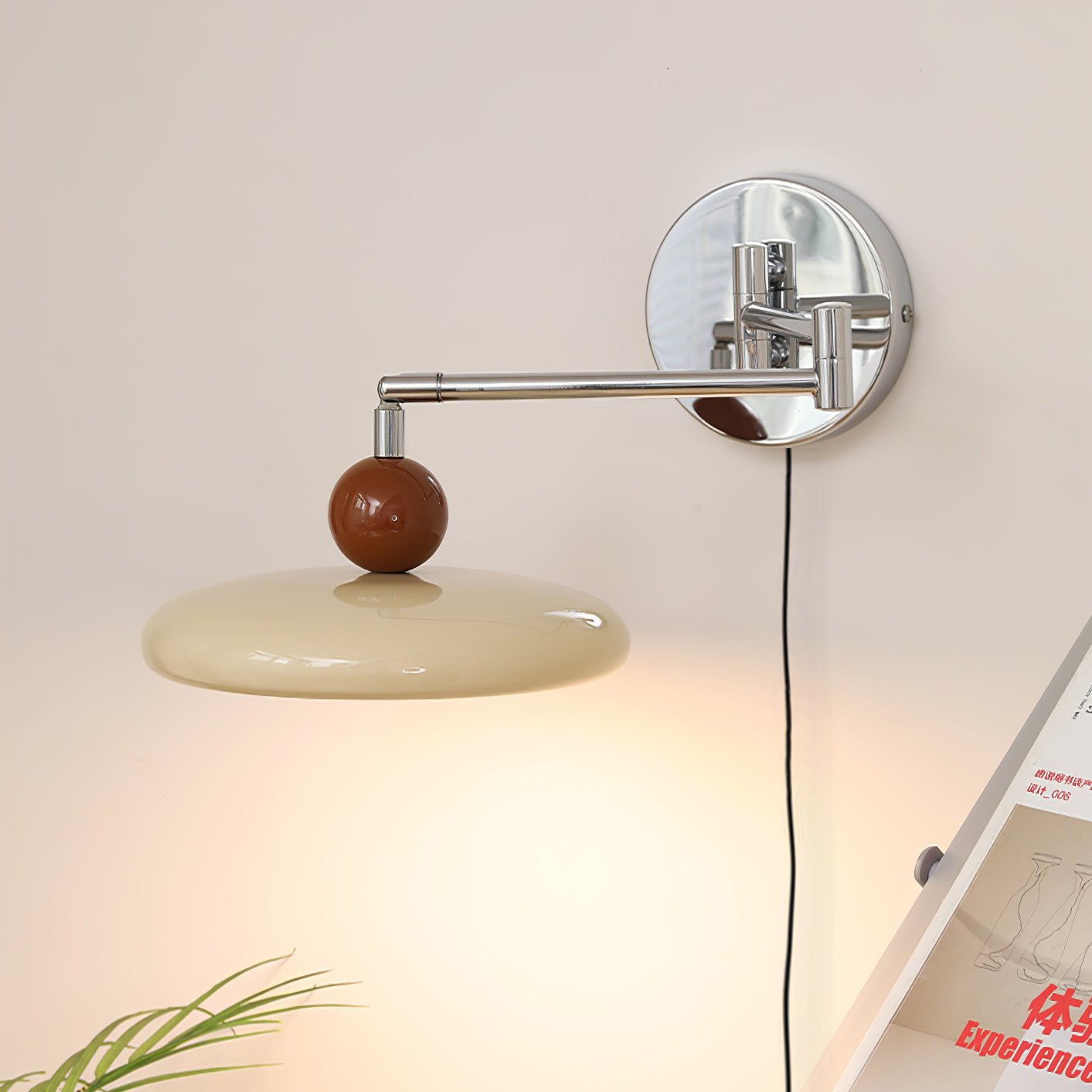 Metal Plug-In Wall Lamp 7.9 in x 4.7 in Warm Glow Indoor Accent Lighting Chrome Green Beige | Thomler