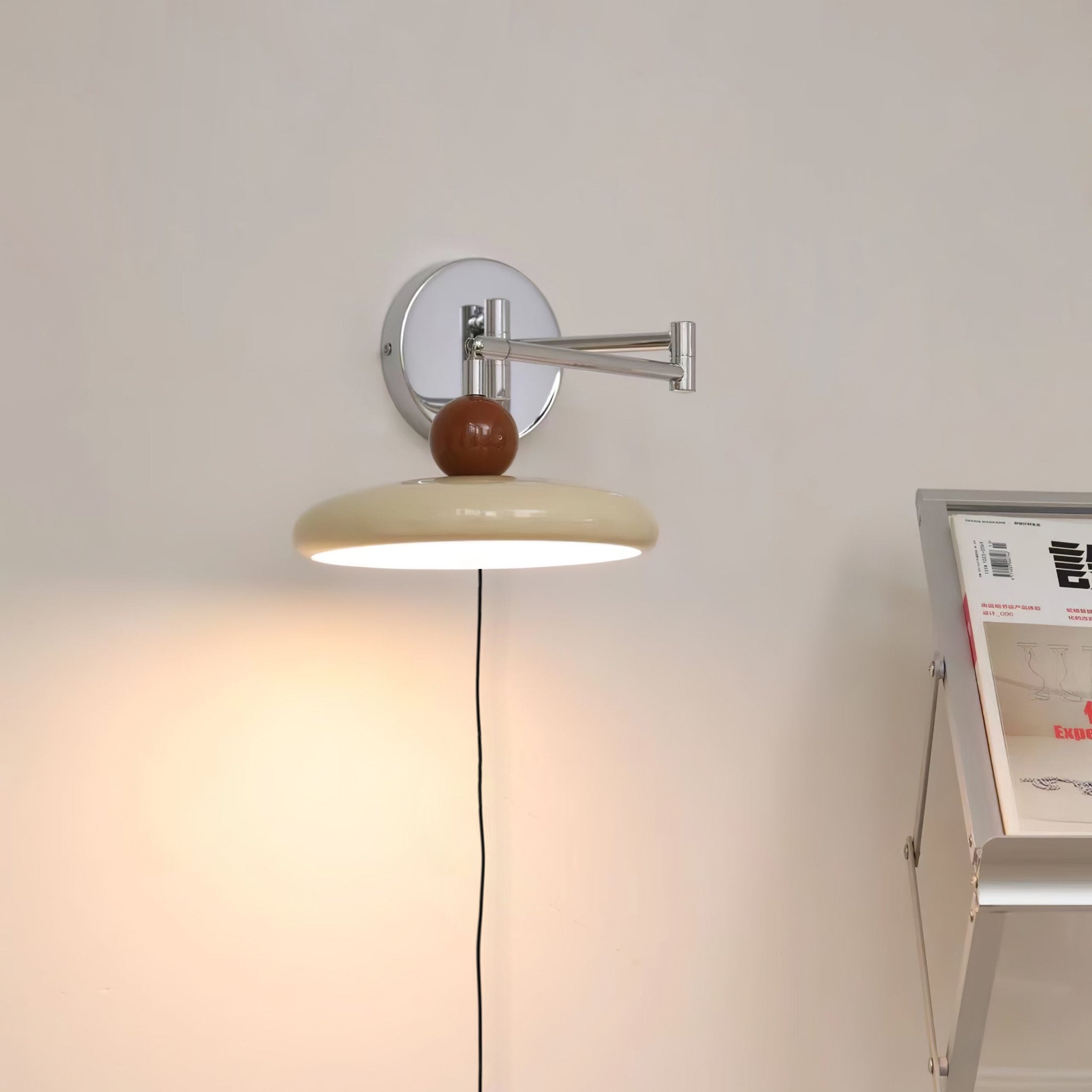 Metal Plug-In Wall Lamp 7.9 in x 4.7 in Warm Glow Indoor Accent Lighting Chrome Green Beige | Thomler