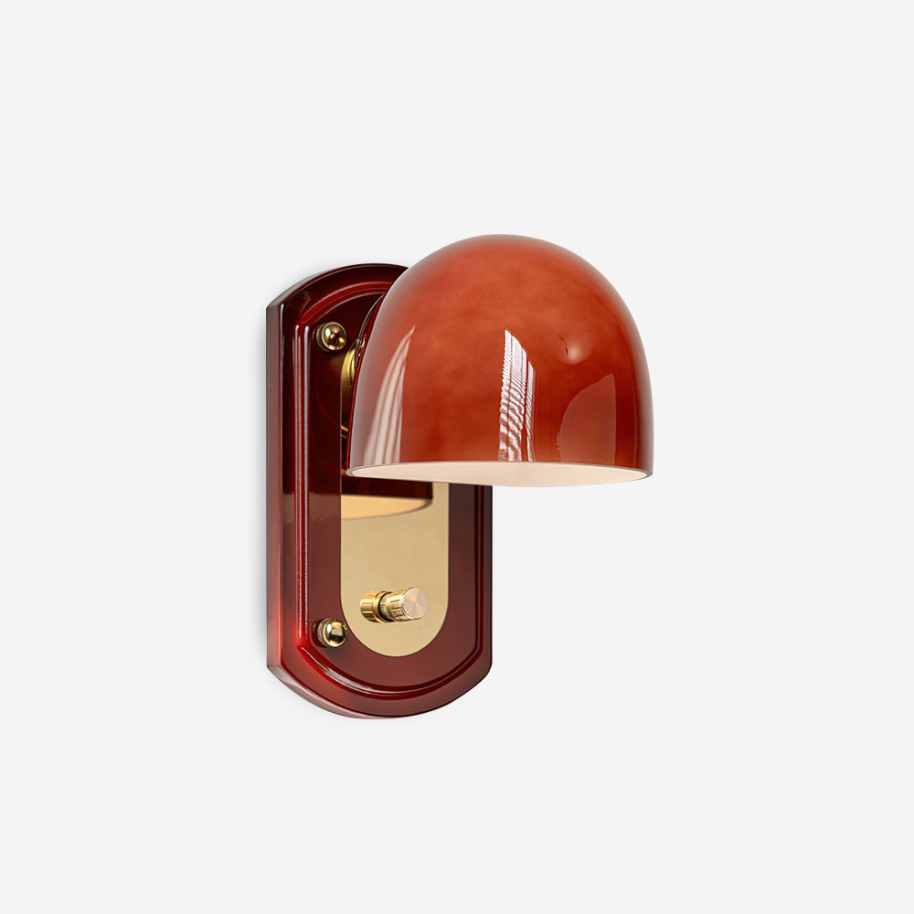 Wall Lamp Metal Dome 7.8 in Gold Red Hardwired Bedroom Living Room Hallway Lighting Fixture | Thomler