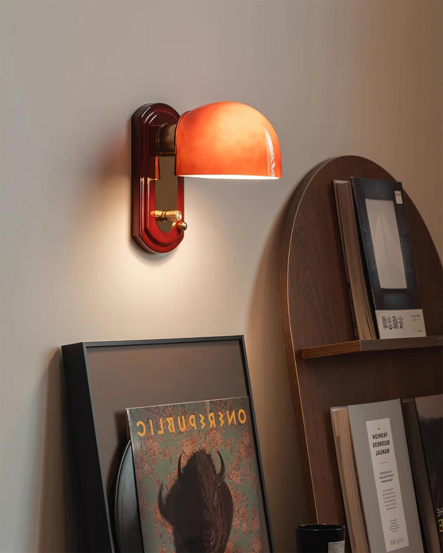 Wall Lamp Metal Dome 7.8 in Gold Red Hardwired Bedroom Living Room Hallway Lighting Fixture | Thomler