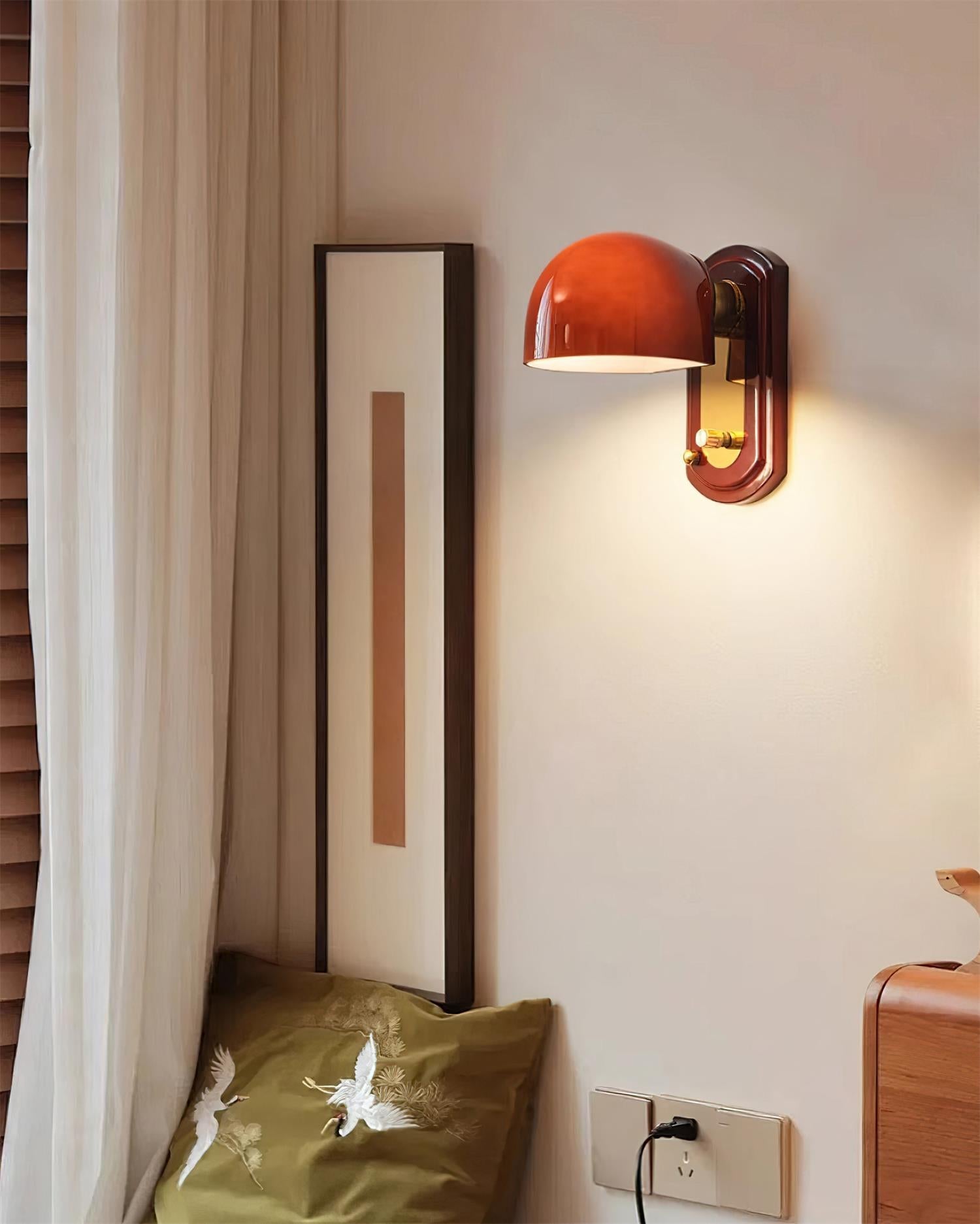 Wall Lamp Metal Dome 7.8 in Gold Red Hardwired Bedroom Living Room Hallway Lighting Fixture | Thomler