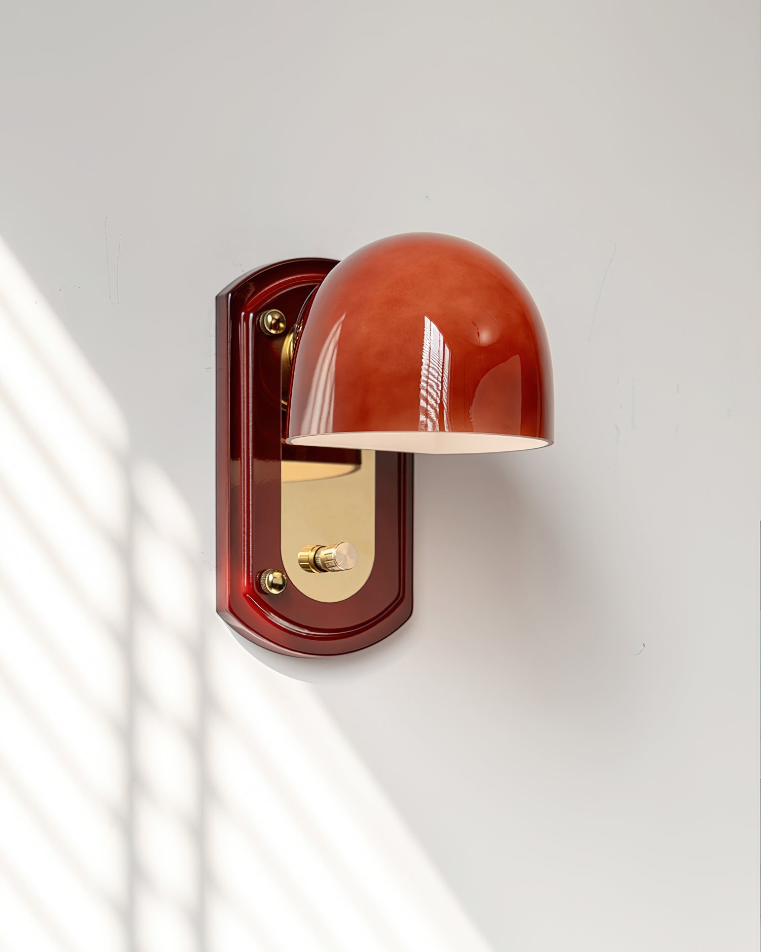 Wall Lamp Metal Dome 7.8 in Gold Red Hardwired Bedroom Living Room Hallway Lighting Fixture | Thomler