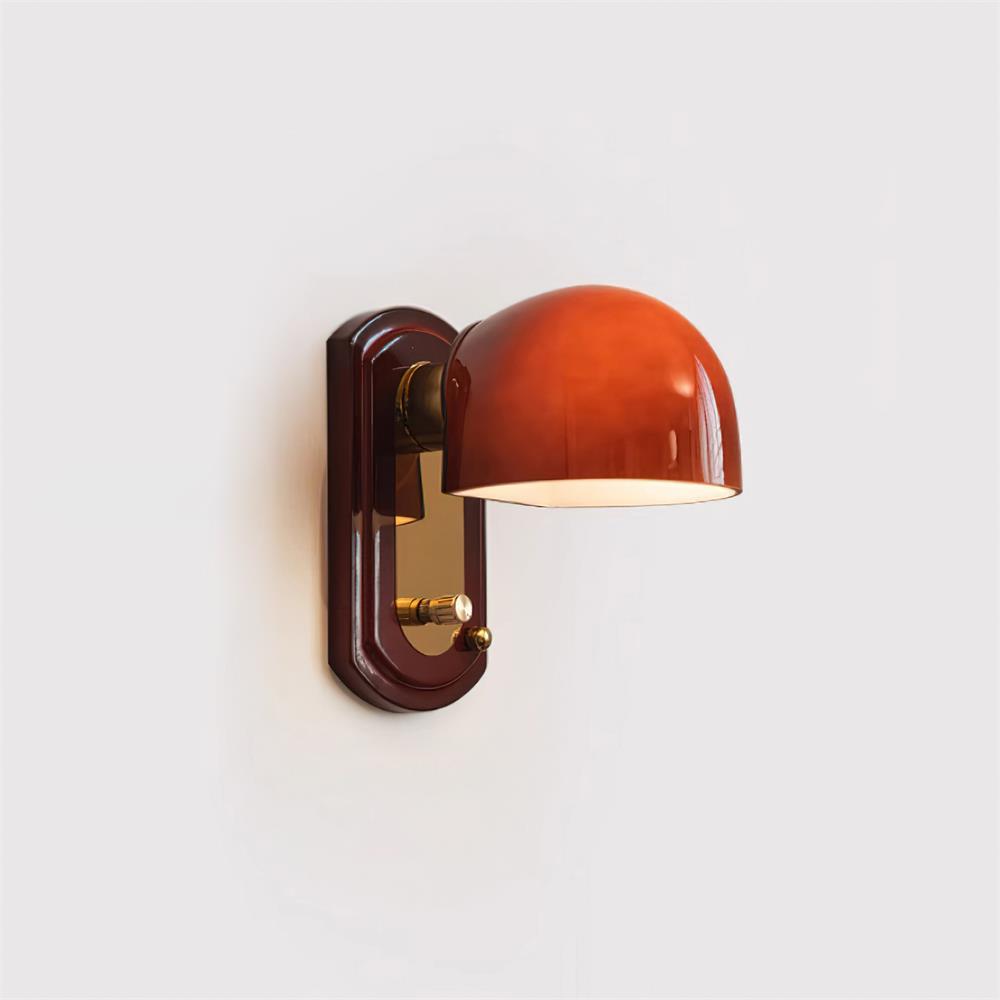 Wall Lamp Metal Dome 7.8 in Gold Red Hardwired Bedroom Living Room Hallway Lighting Fixture | Thomler
