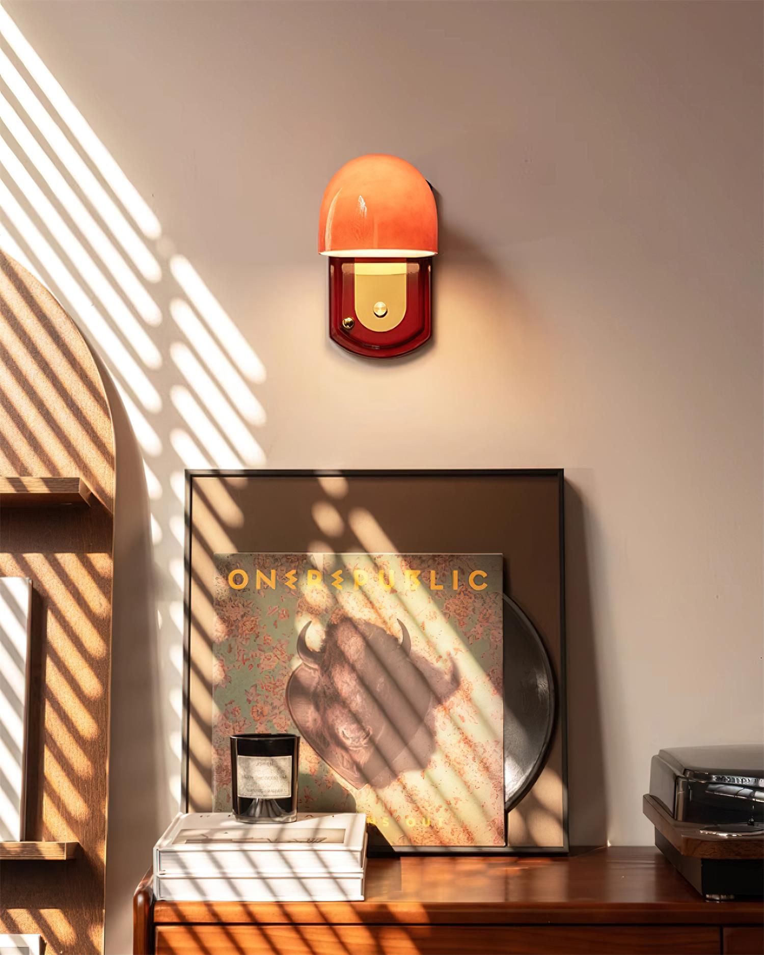 Wall Lamp Metal Dome 7.8 in Gold Red Hardwired Bedroom Living Room Hallway Lighting Fixture | Thomler