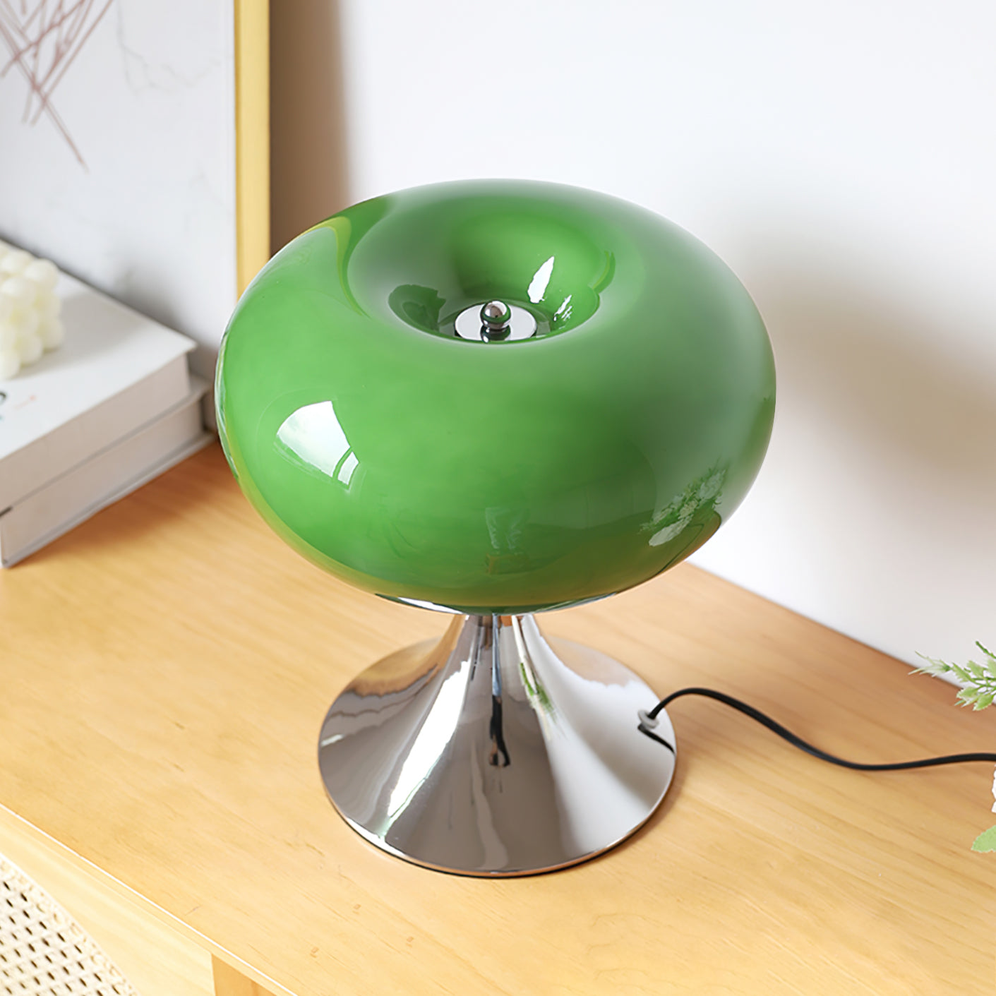 Table Lamp Metal 11 in LED Indoor Living Room Bedroom Desk Night Light Chrome White Green Cream | Thomler