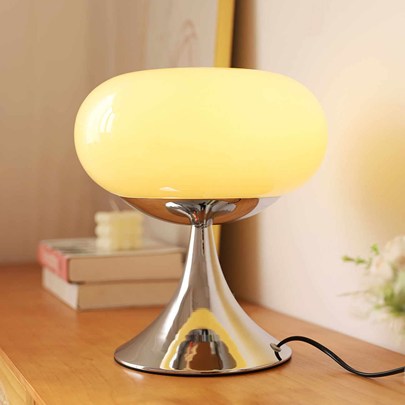 Table Lamp Metal 11 in LED Indoor Living Room Bedroom Desk Night Light Chrome White Green Cream | Thomler