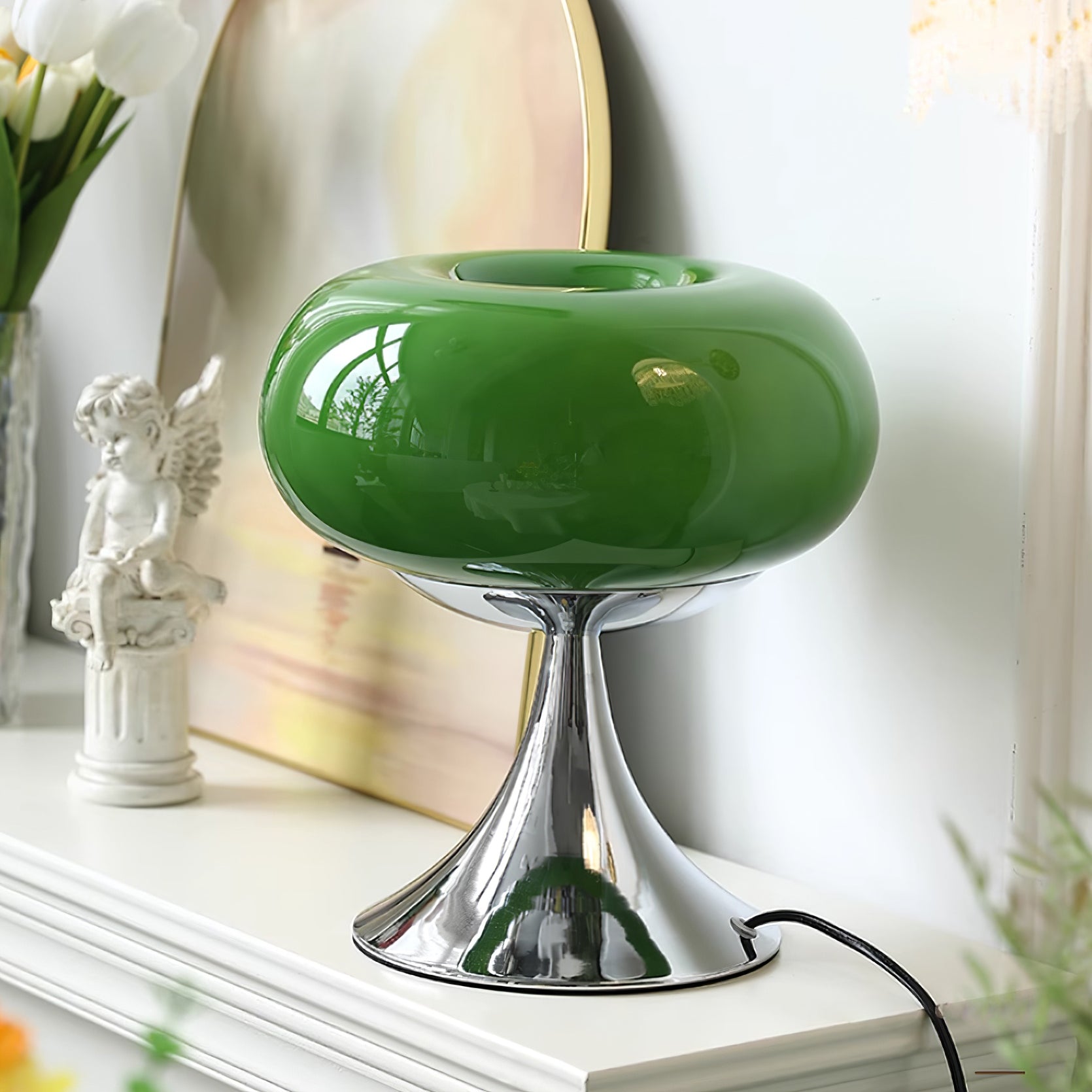 Table Lamp Metal 11 in LED Indoor Living Room Bedroom Desk Night Light Chrome White Green Cream | Thomler