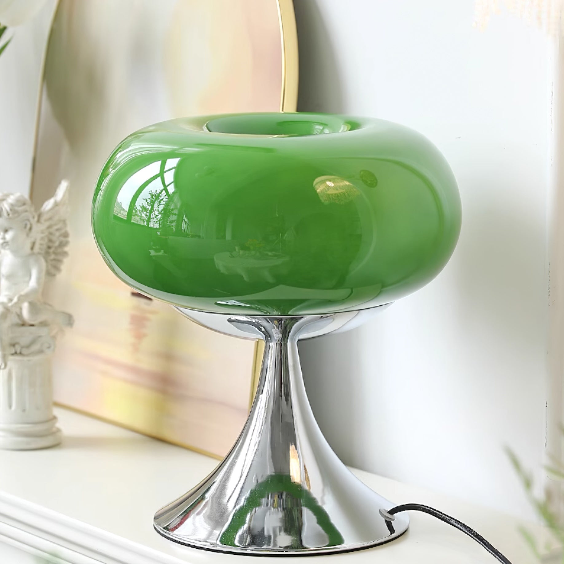 Table Lamp Metal 11 in LED Indoor Living Room Bedroom Desk Night Light Chrome White Green Cream | Thomler