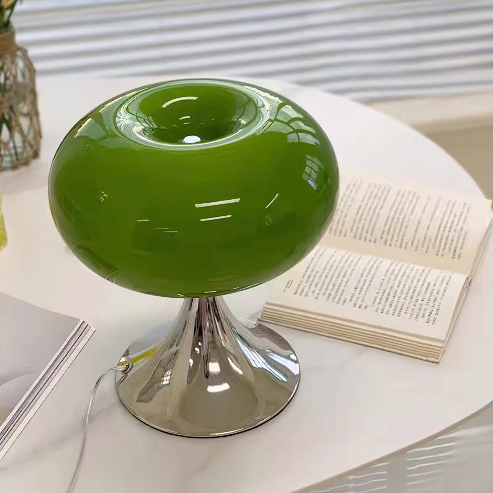 Table Lamp Metal 11 in LED Indoor Living Room Bedroom Desk Night Light Chrome White Green Cream | Thomler