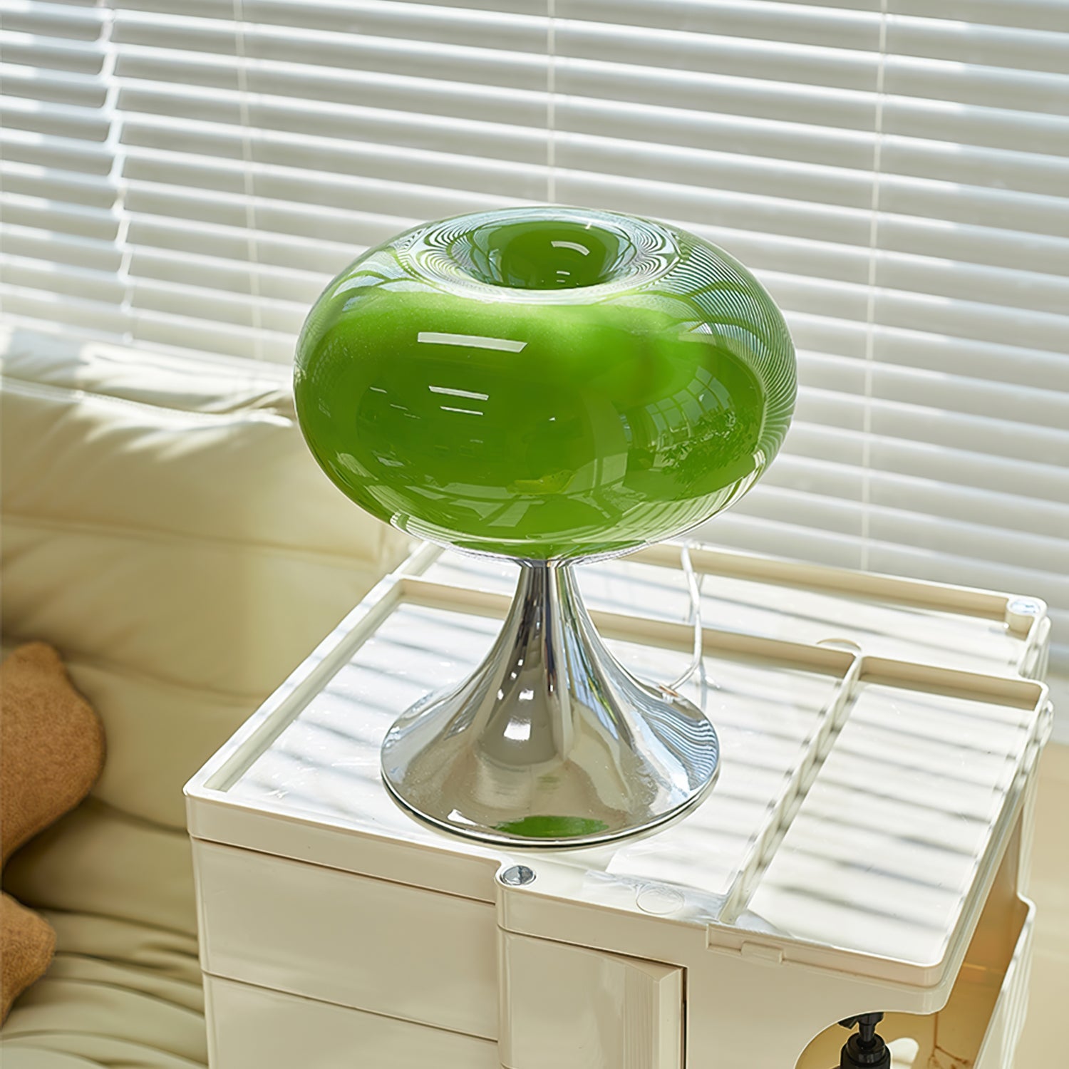 Table Lamp Metal 11 in LED Indoor Living Room Bedroom Desk Night Light Chrome White Green Cream | Thomler