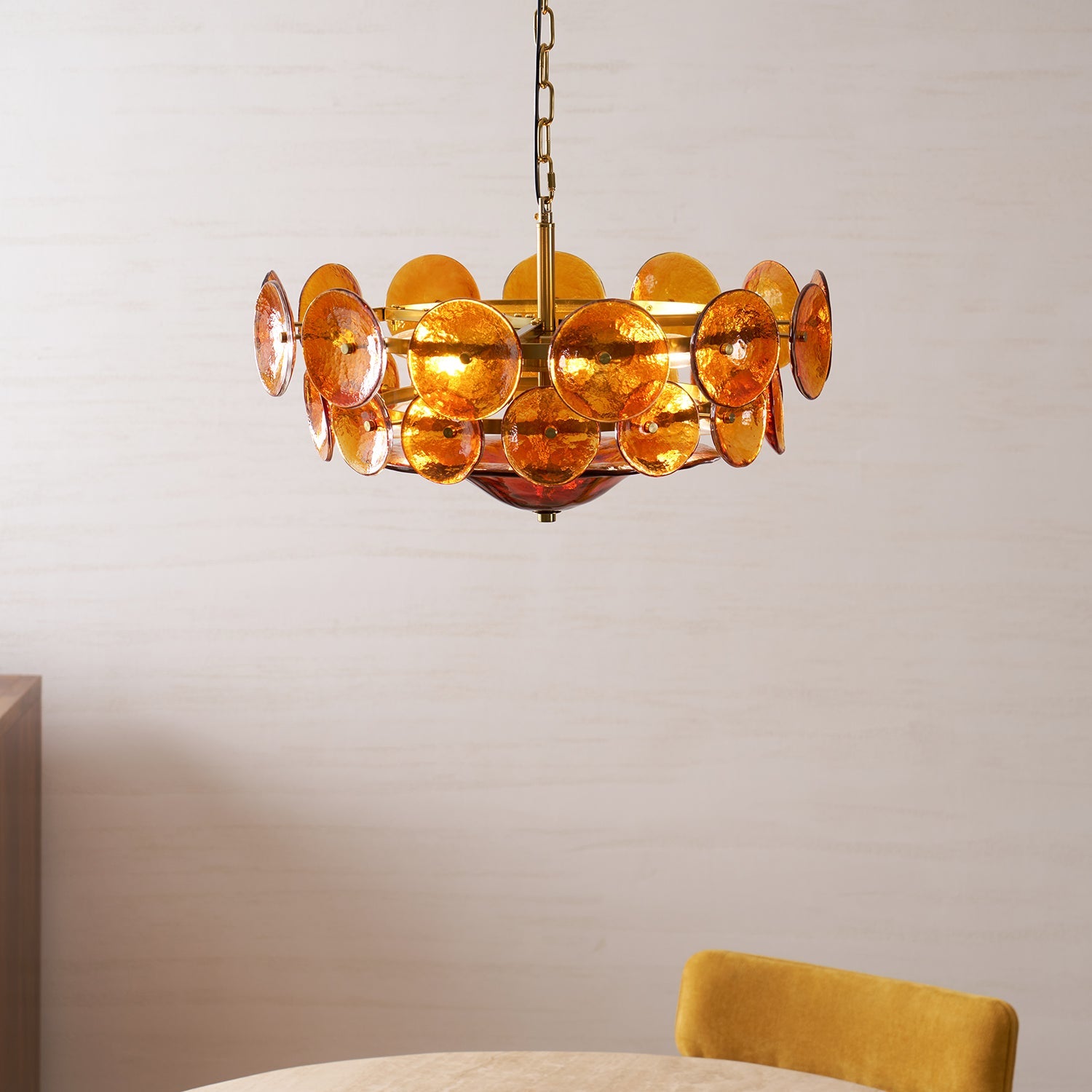 Chandelier Glass Circular Disc 23.6 in Orange Indoor Dining Living Room Lighting Fixture Vintage Modern Pendant | Thomler