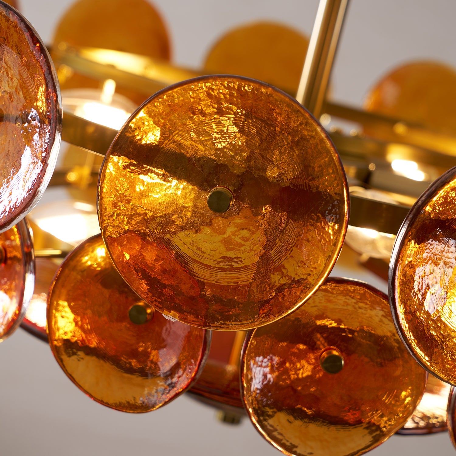 Chandelier Glass Circular Disc 23.6 in Orange Indoor Dining Living Room Lighting Fixture Vintage Modern Pendant | Thomler