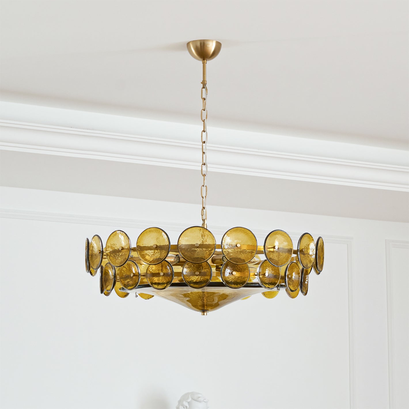 Chandelier Glass Circular Disc 23.6 in Orange Indoor Dining Living Room Lighting Fixture Vintage Modern Pendant | Thomler