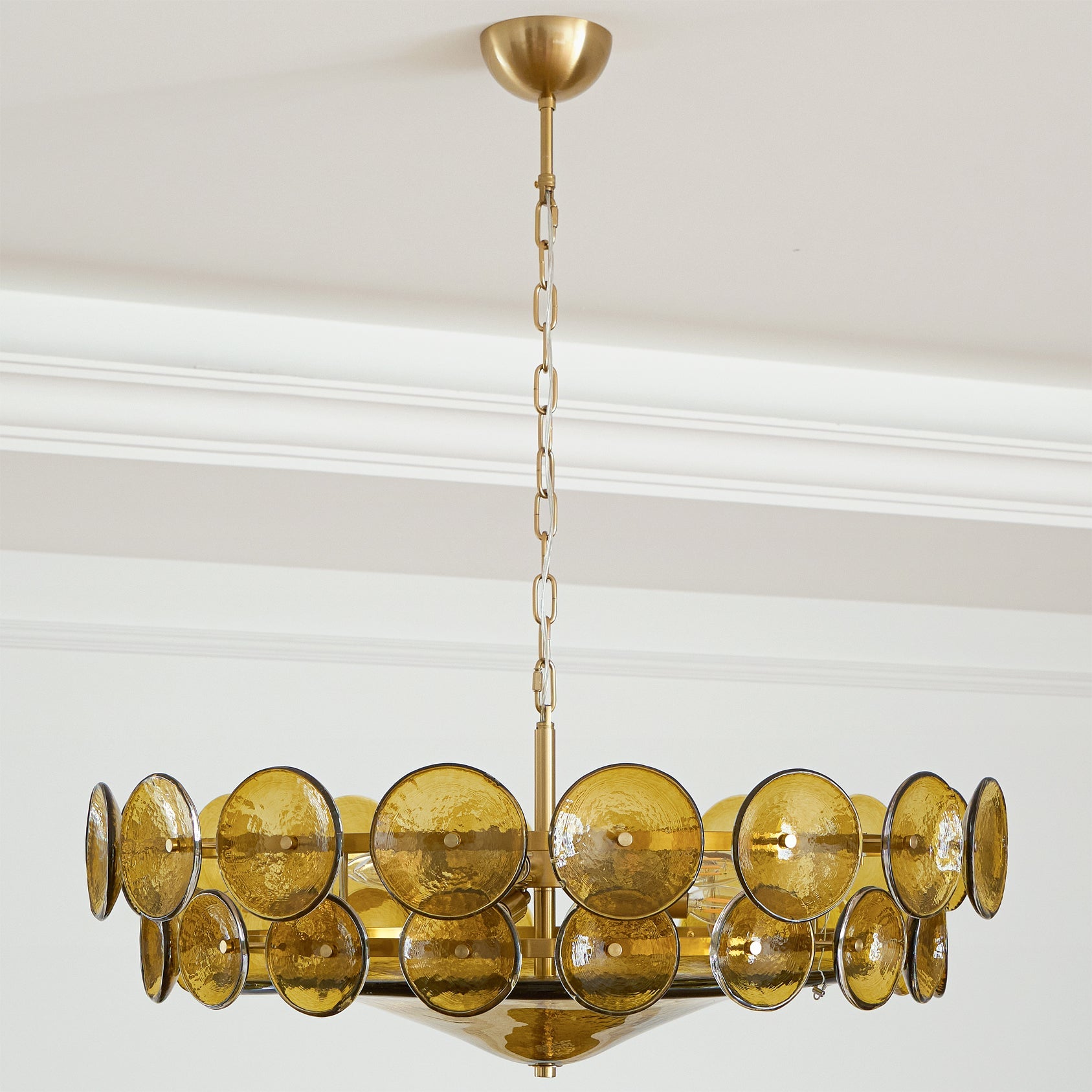 Chandelier Glass Circular Disc 23.6 in Orange Indoor Dining Living Room Lighting Fixture Vintage Modern Pendant | Thomler