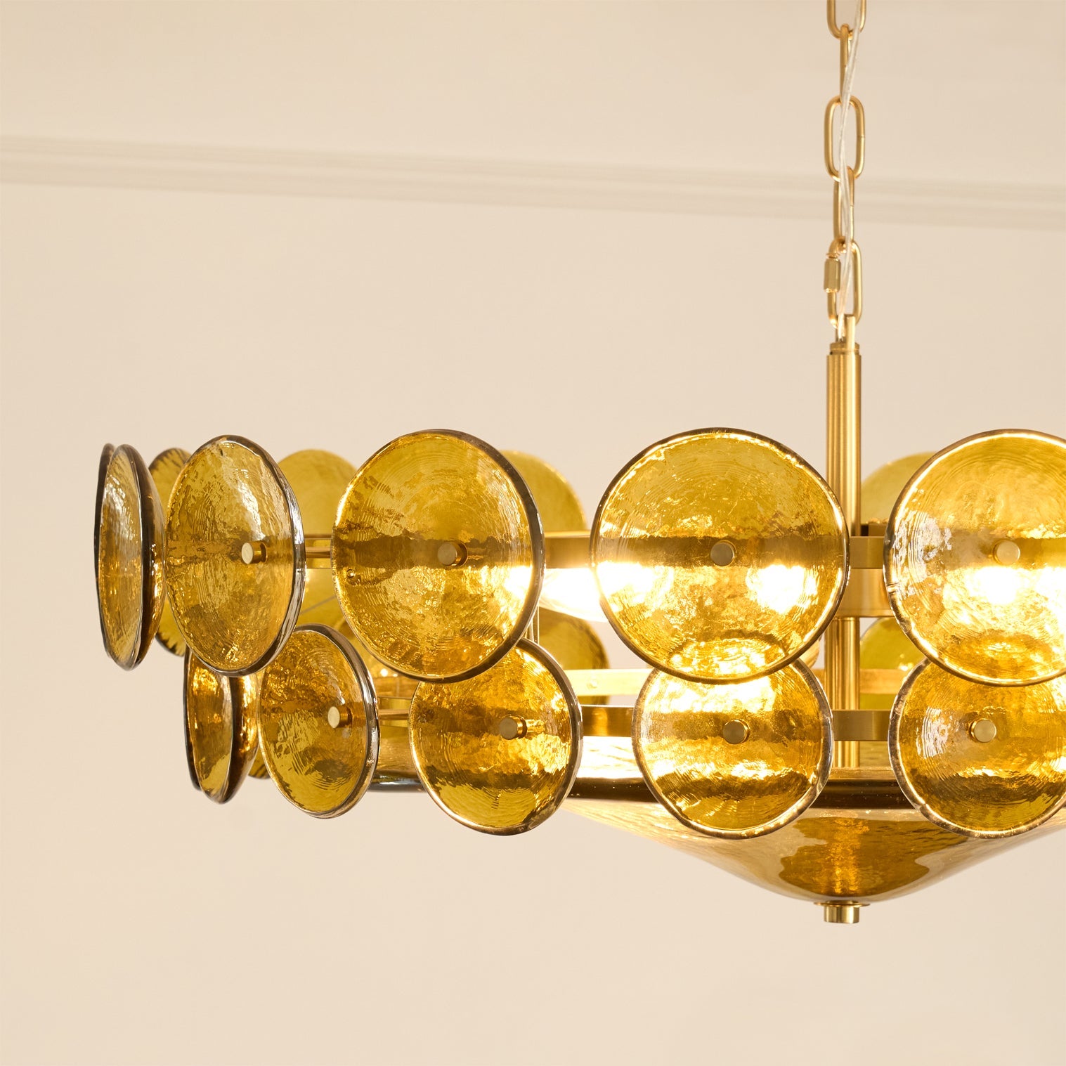 Chandelier Glass Circular Disc 23.6 in Orange Indoor Dining Living Room Lighting Fixture Vintage Modern Pendant | Thomler