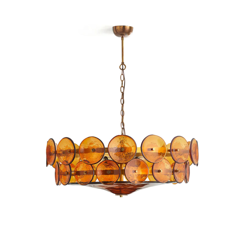 Chandelier Glass Circular Disc 23.6 in Orange Indoor Dining Living Room Lighting Fixture Vintage Modern Pendant | Thomler