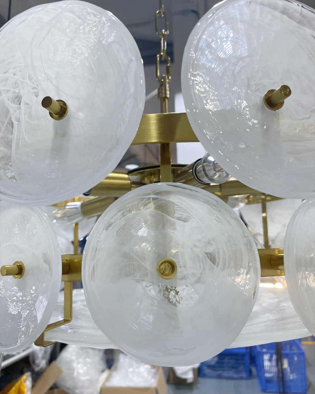 Chandelier Glass Circular Disc 23.6 in Orange Indoor Dining Living Room Lighting Fixture Vintage Modern Pendant | Thomler