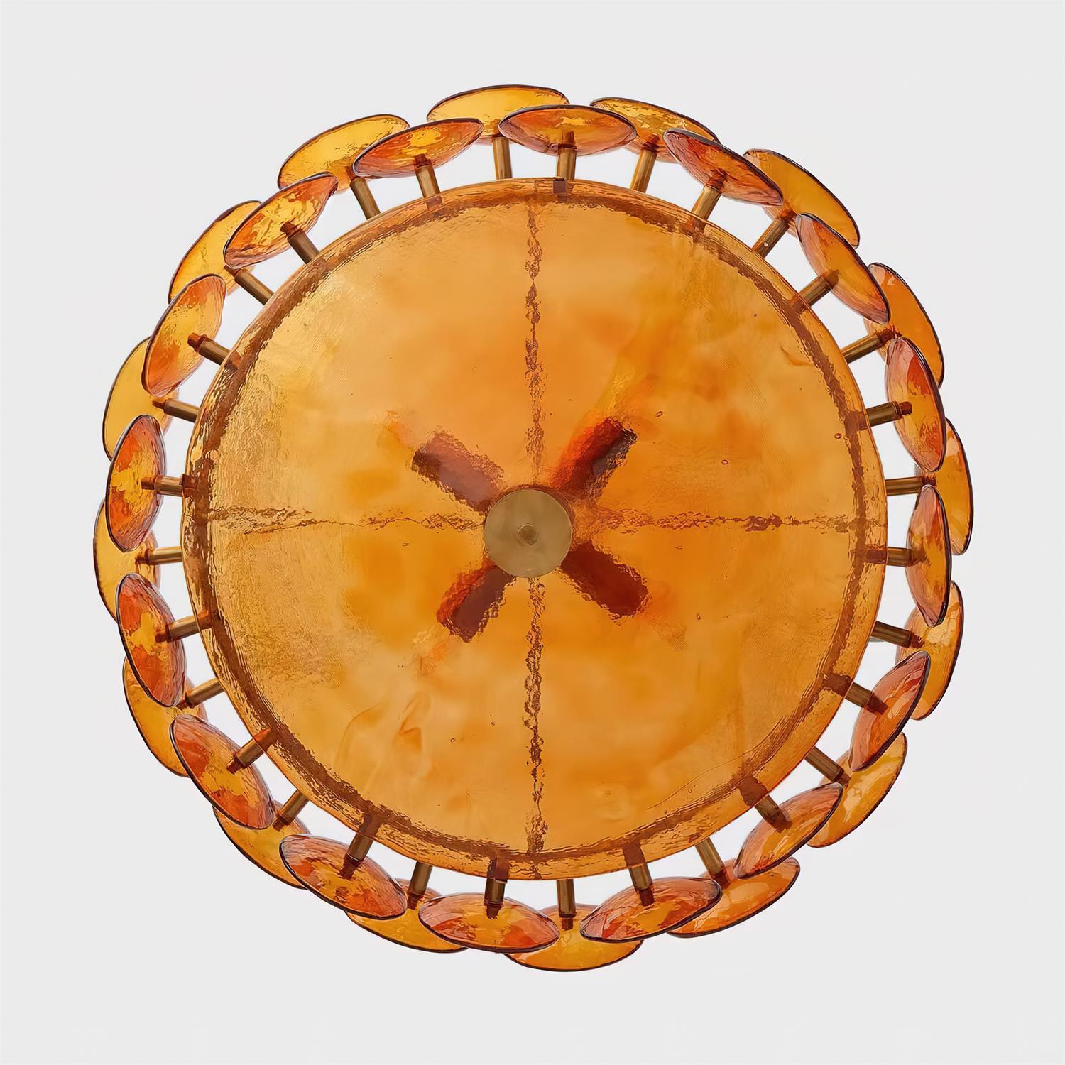Pendant Light Glass Disc Adjustable Chain Amber Dining Room Living Room Brass Hanging Ceiling Statement Lamp | Thomler