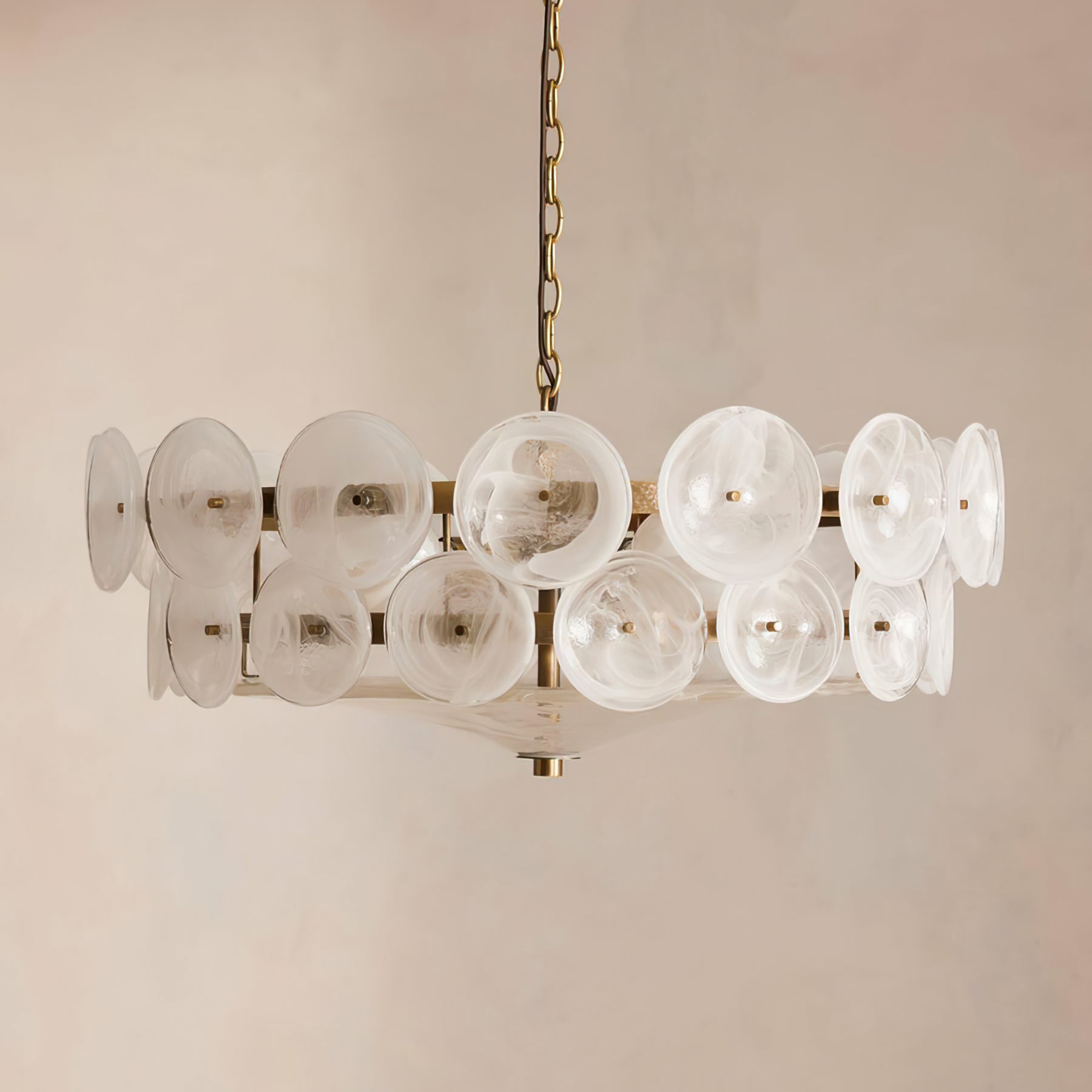 Chandelier Glass Circular Disc 23.6 in Orange Indoor Dining Living Room Lighting Fixture Vintage Modern Pendant | Thomler