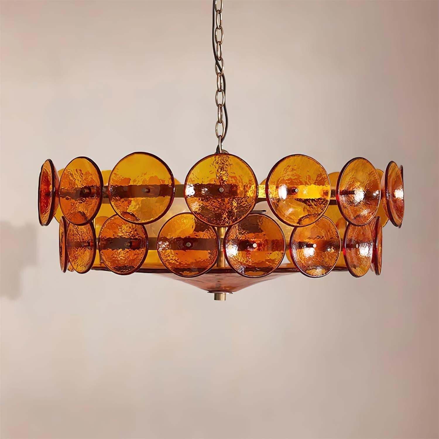 Pendant Light Glass Disc Adjustable Chain Amber Dining Room Living Room Brass Hanging Ceiling Statement Lamp | Thomler