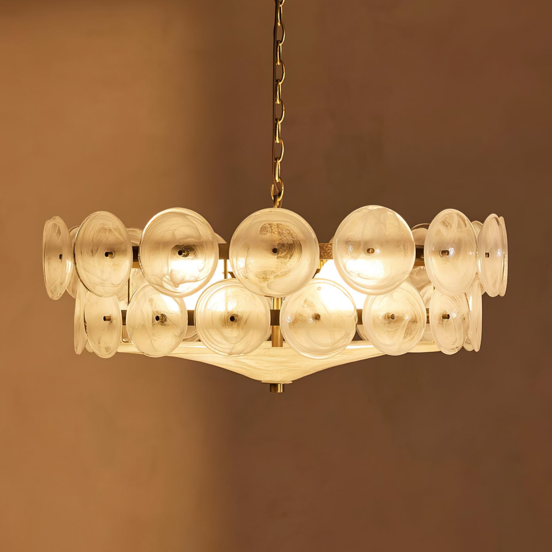 Chandelier Glass Circular Disc 23.6 in Orange Indoor Dining Living Room Lighting Fixture Vintage Modern Pendant | Thomler