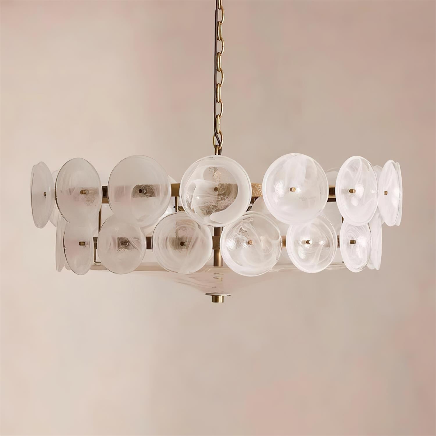 Pendant Light Glass Disc Adjustable Chain Amber Dining Room Living Room Brass Hanging Ceiling Statement Lamp | Thomler