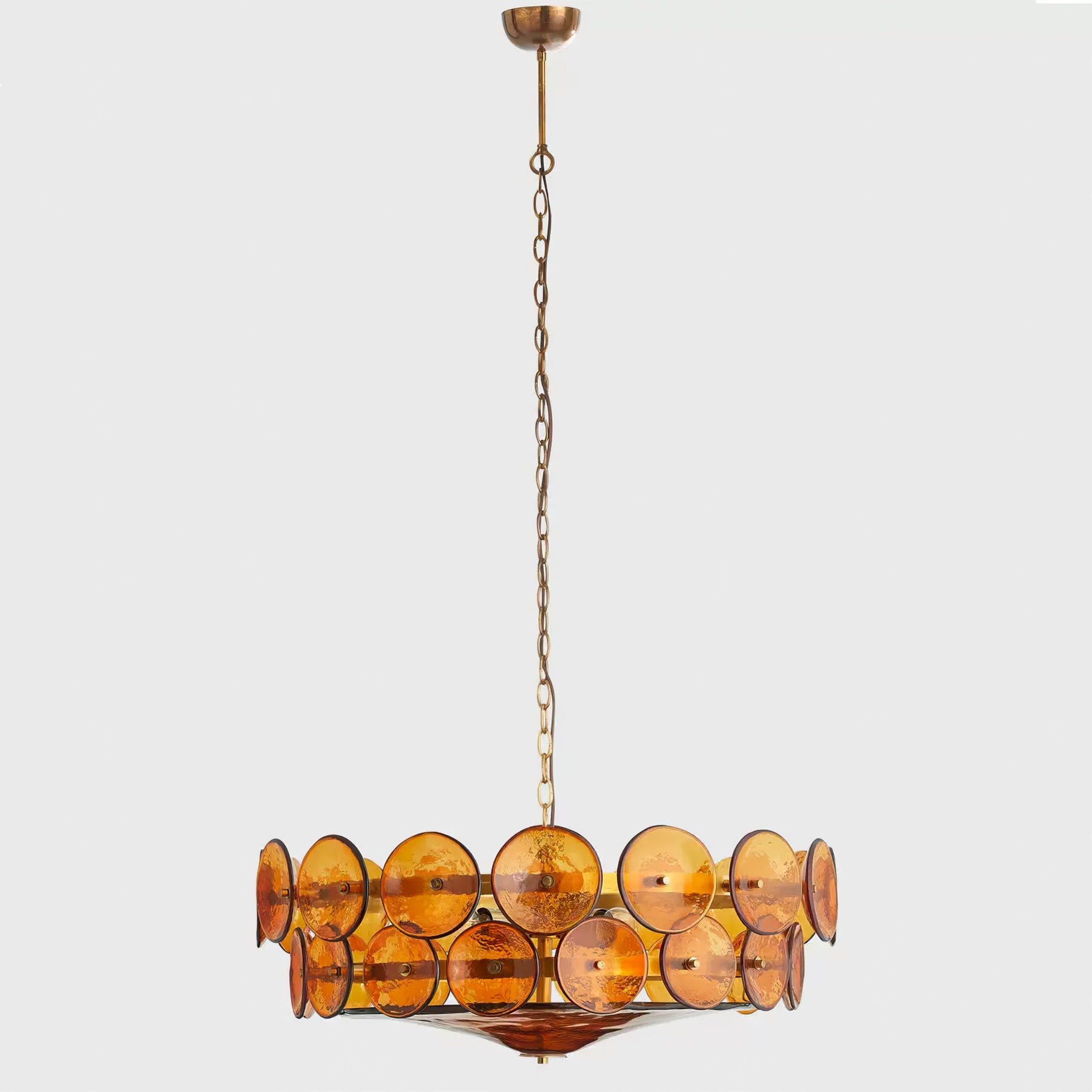 Chandelier Glass Circular Disc 23.6 in Orange Indoor Dining Living Room Lighting Fixture Vintage Modern Pendant | Thomler