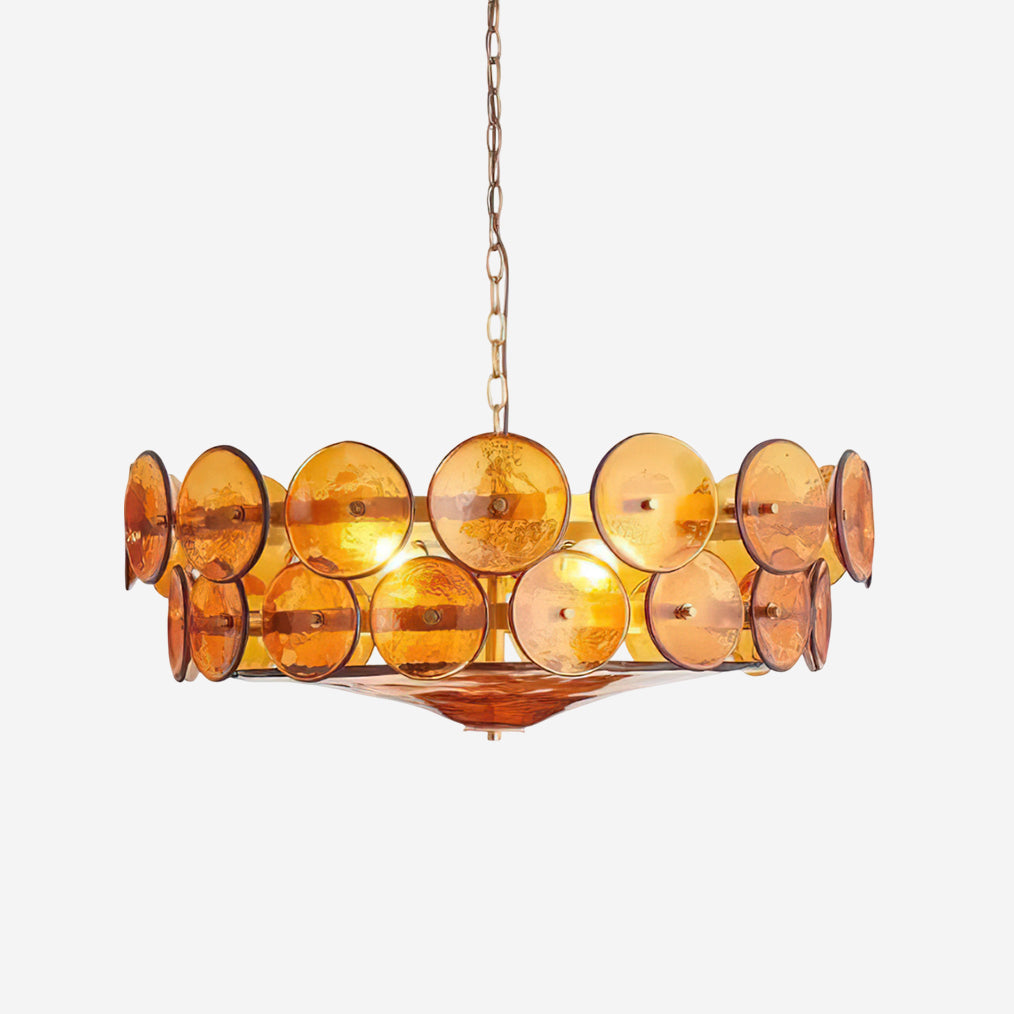 Pendant Light Glass Disc Adjustable Chain Amber Dining Room Living Room Brass Hanging Ceiling Statement Lamp | Thomler