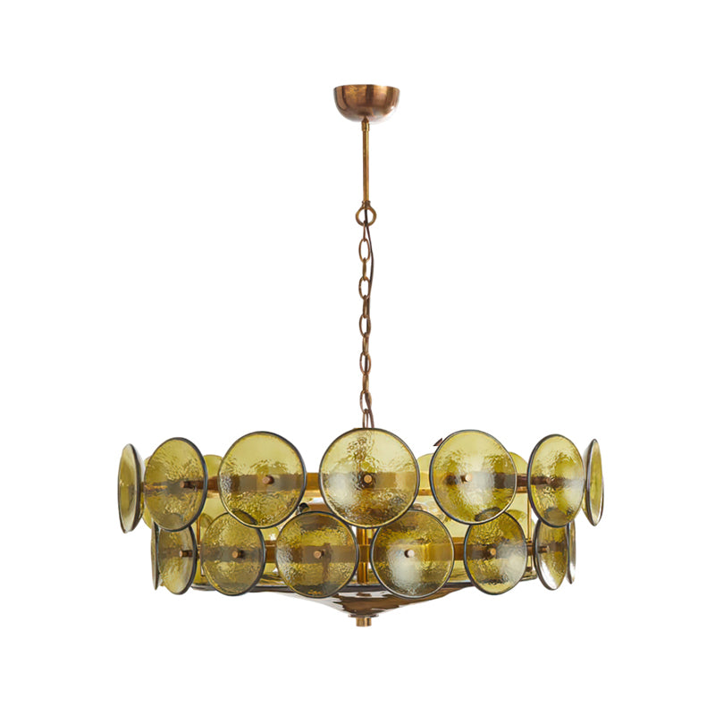 Chandelier Glass Circular Disc 23.6 in Orange Indoor Dining Living Room Lighting Fixture Vintage Modern Pendant | Thomler