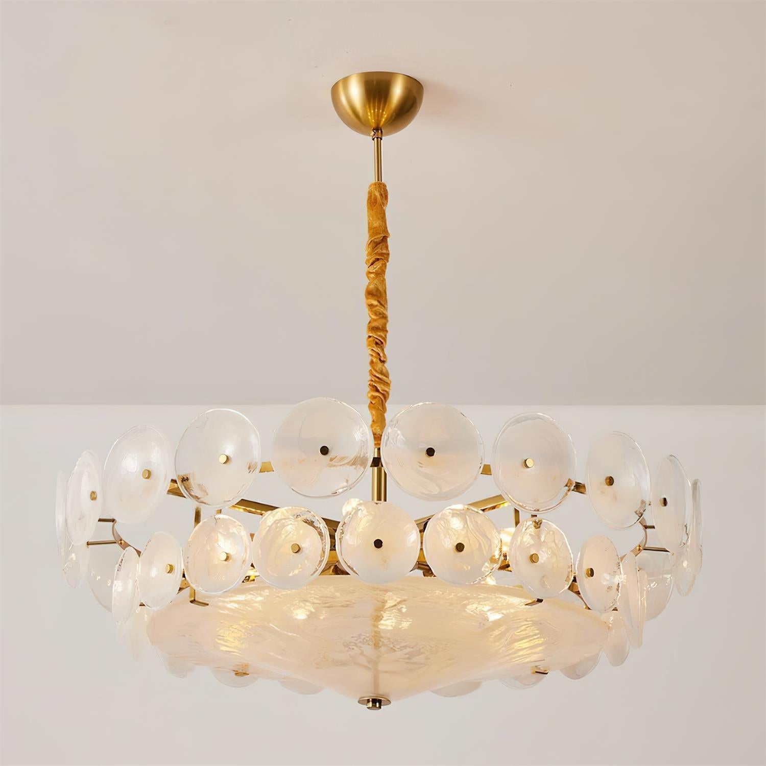 Pendant Light Glass Disc Adjustable Chain Amber Dining Room Living Room Brass Hanging Ceiling Statement Lamp | Thomler