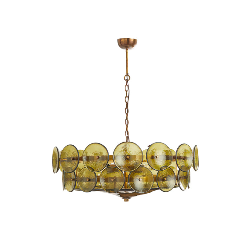 Chandelier Glass Circular Disc 23.6 in Orange Indoor Dining Living Room Lighting Fixture Vintage Modern Pendant | Thomler