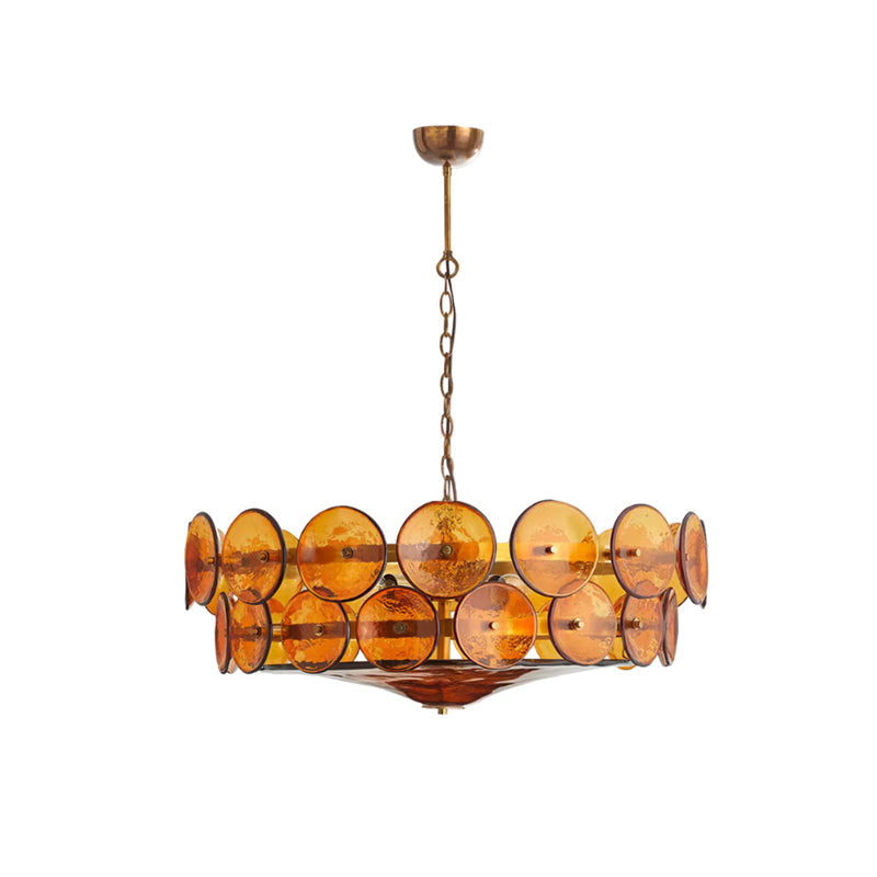 Chandelier Glass Circular Disc 23.6 in Orange Indoor Dining Living Room Lighting Fixture Vintage Modern Pendant | Thomler