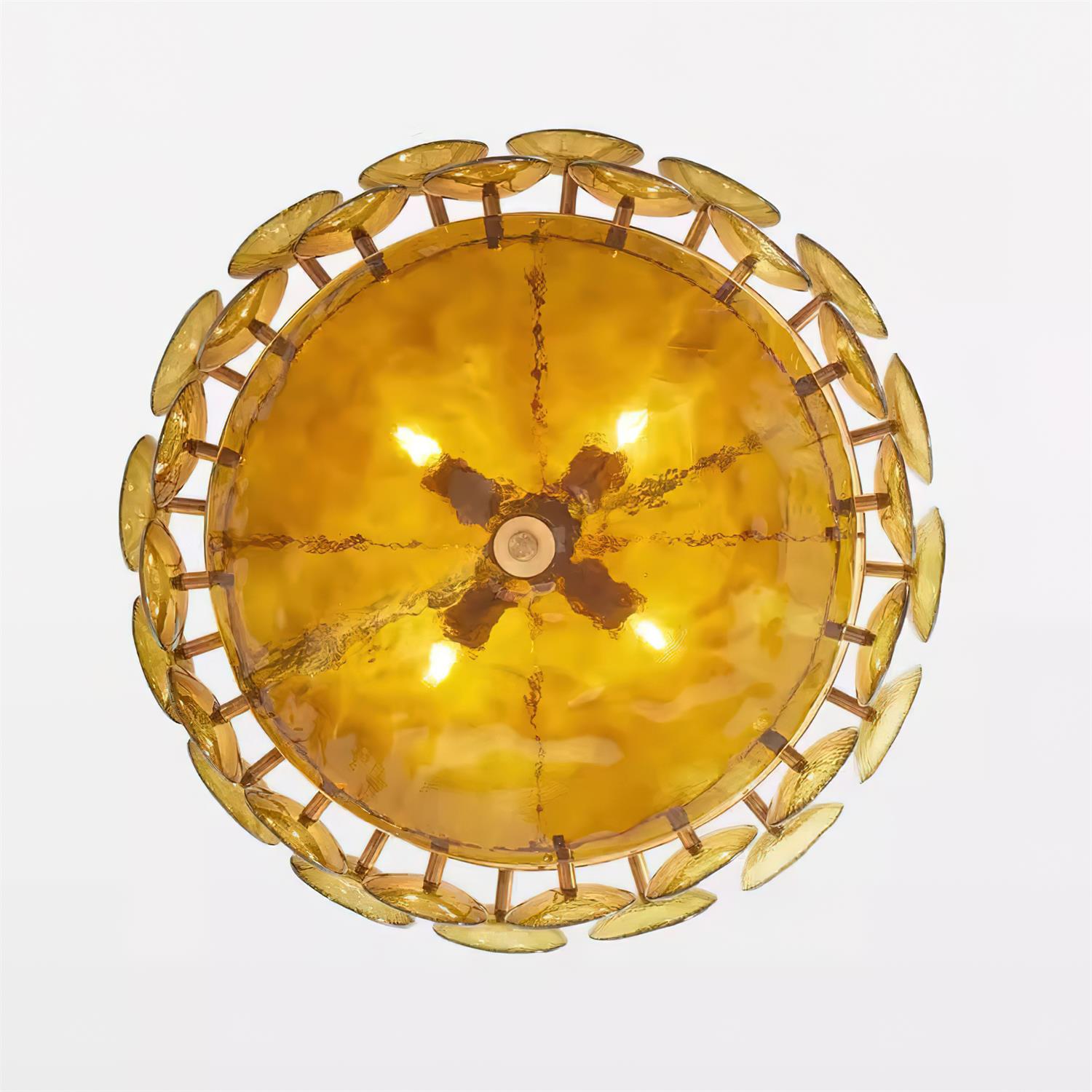 Pendant Light Glass Disc Adjustable Chain Amber Dining Room Living Room Brass Hanging Ceiling Statement Lamp | Thomler