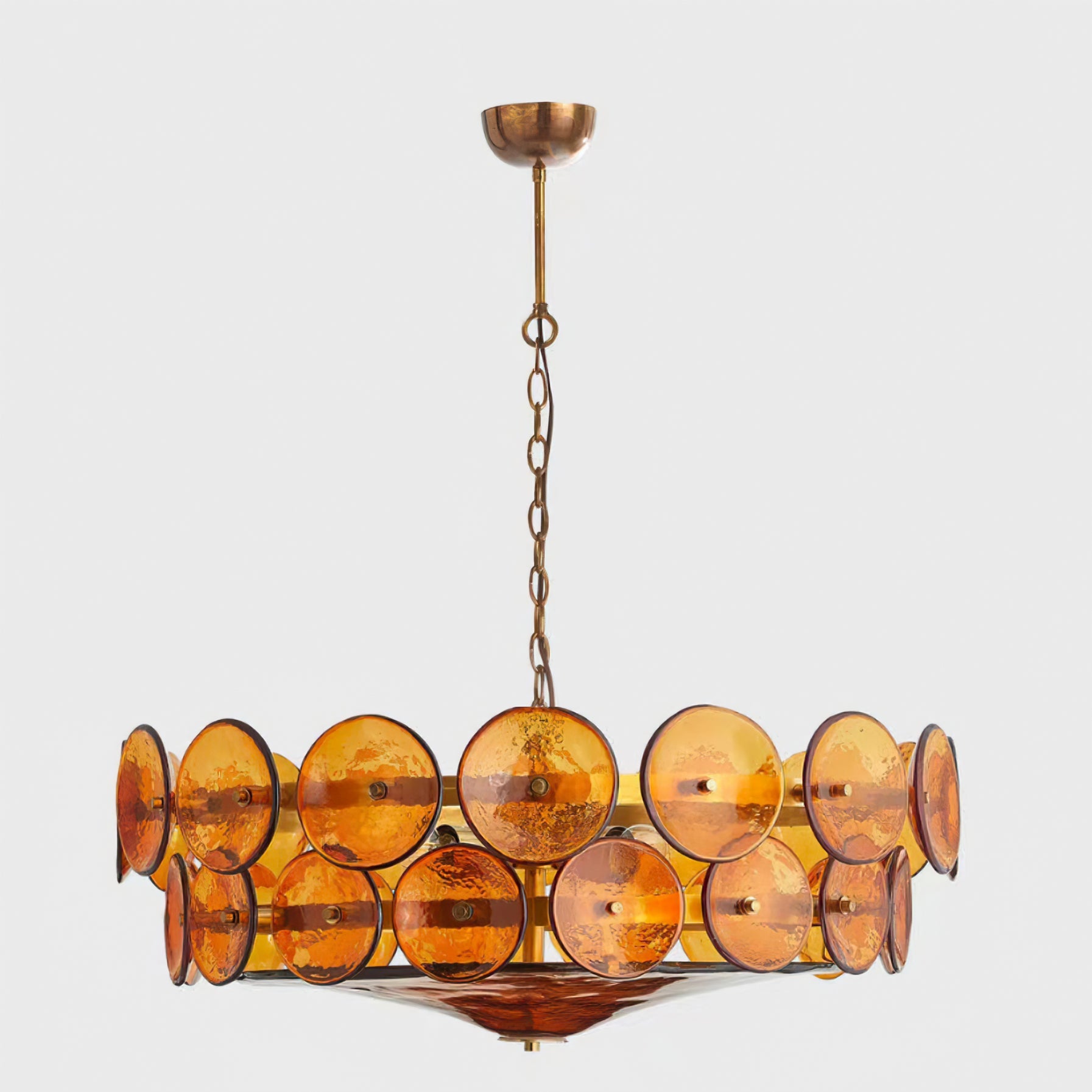 Chandelier Glass Circular Disc 23.6 in Orange Indoor Dining Living Room Lighting Fixture Vintage Modern Pendant | Thomler