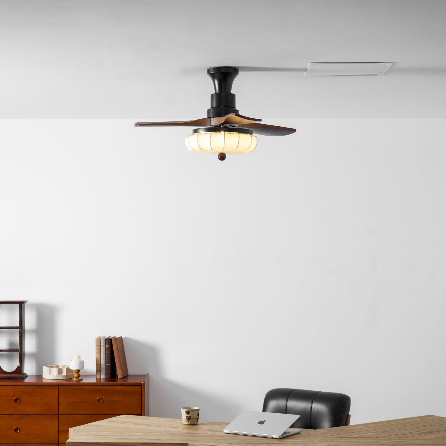 Fabric Ceiling Fan Light 36–52 in Adjustable Walnut Wood Blades Indoor Dining Living Room Bedroom Lighting | Thomler