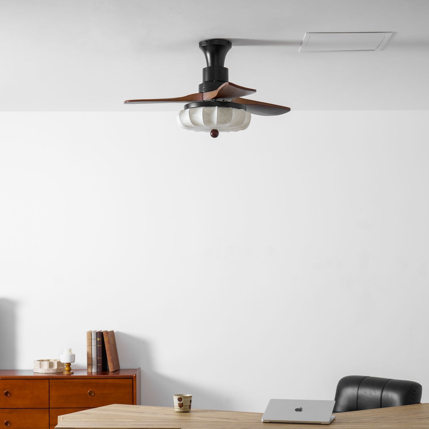 Fabric Ceiling Fan Light 36–52 in Adjustable Walnut Wood Blades Indoor Dining Living Room Bedroom Lighting | Thomler