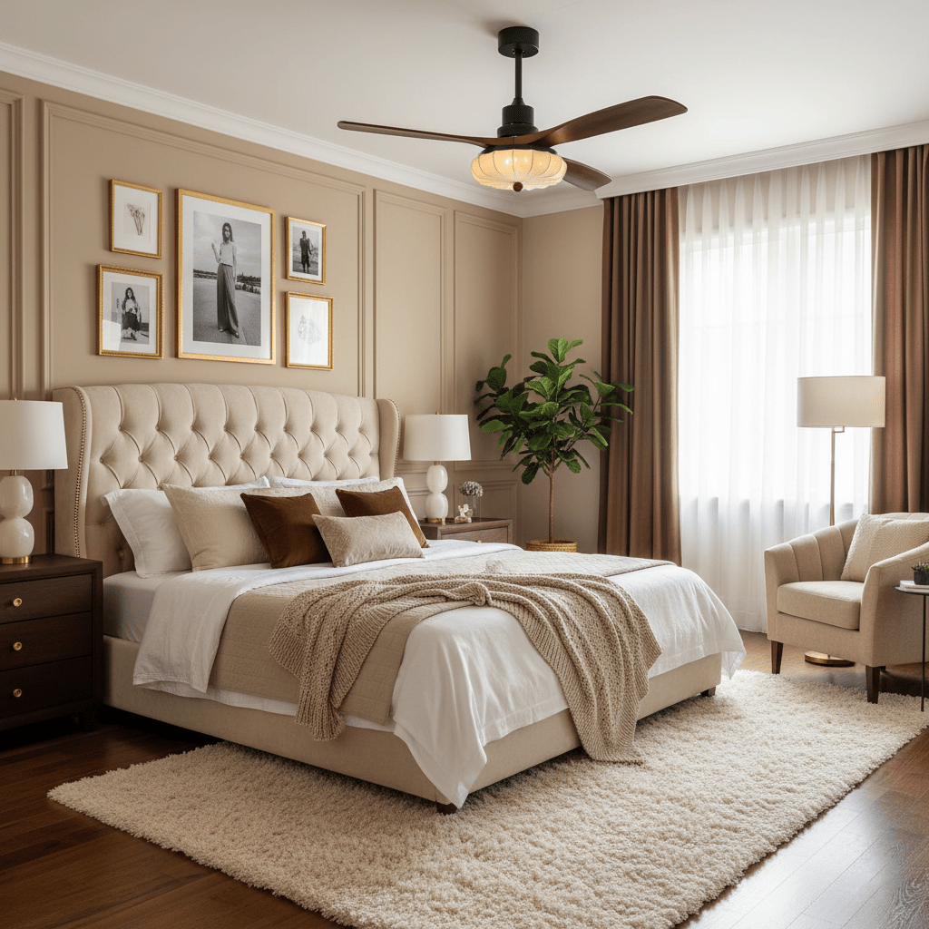 Fabric Ceiling Fan Light 36–52 in Adjustable Walnut Wood Blades Indoor Dining Living Room Bedroom Lighting | Thomler