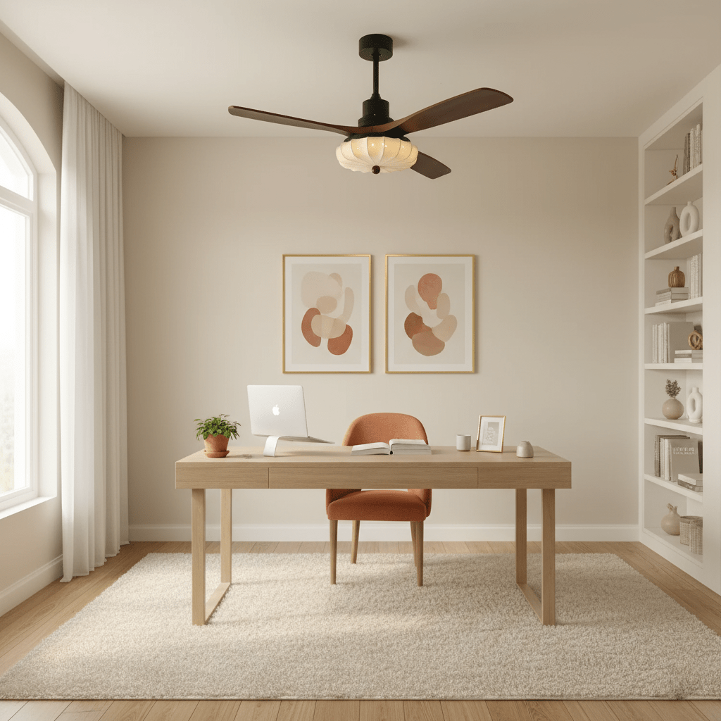Fabric Ceiling Fan Light 36–52 in Adjustable Walnut Wood Blades Indoor Dining Living Room Bedroom Lighting | Thomler