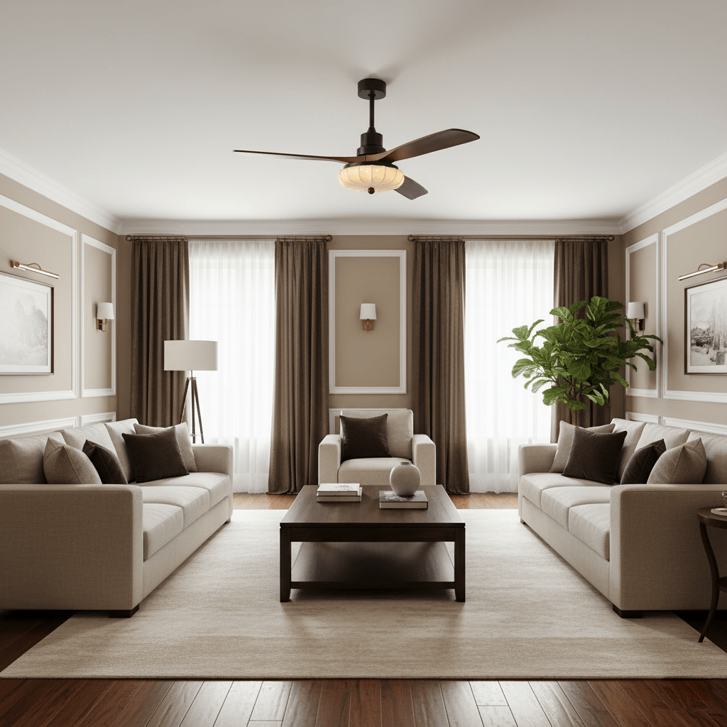 Fabric Ceiling Fan Light 36–52 in Adjustable Walnut Wood Blades Indoor Dining Living Room Bedroom Lighting | Thomler