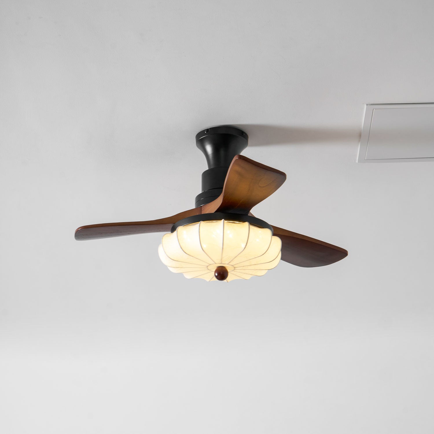 Fabric Ceiling Fan Light 36–52 in Adjustable Walnut Wood Blades Indoor Dining Living Room Bedroom Lighting | Thomler