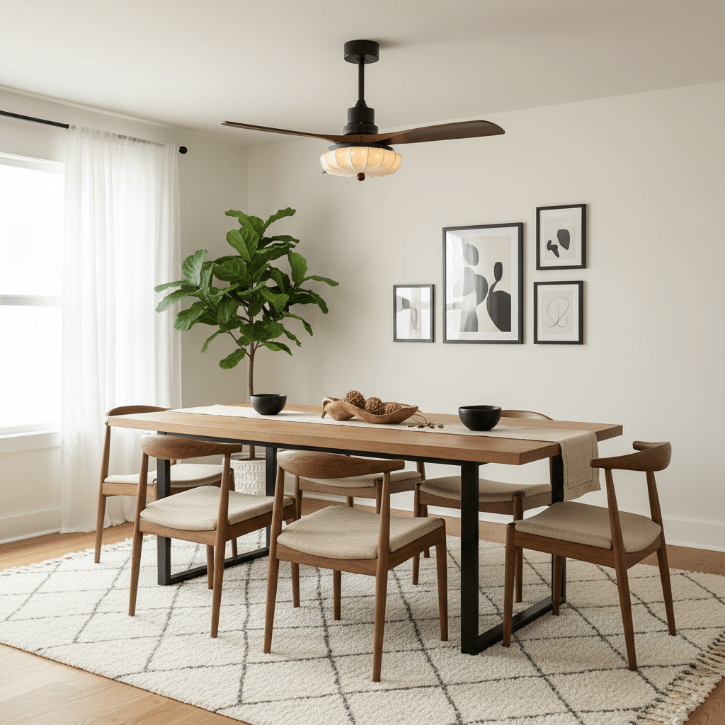 Fabric Ceiling Fan Light 36–52 in Adjustable Walnut Wood Blades Indoor Dining Living Room Bedroom Lighting | Thomler