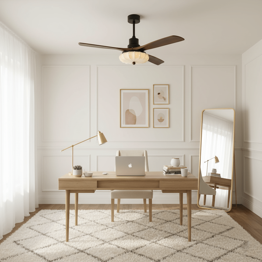 Fabric Ceiling Fan Light 36–52 in Adjustable Walnut Wood Blades Indoor Dining Living Room Bedroom Lighting | Thomler