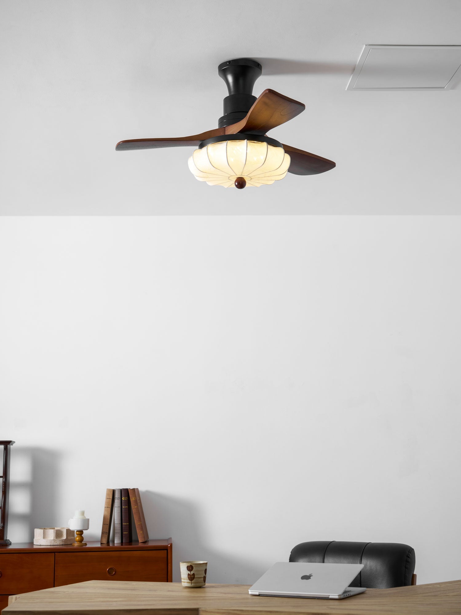 Fabric Ceiling Fan Light 36–52 in Adjustable Walnut Wood Blades Indoor Dining Living Room Bedroom Lighting | Thomler