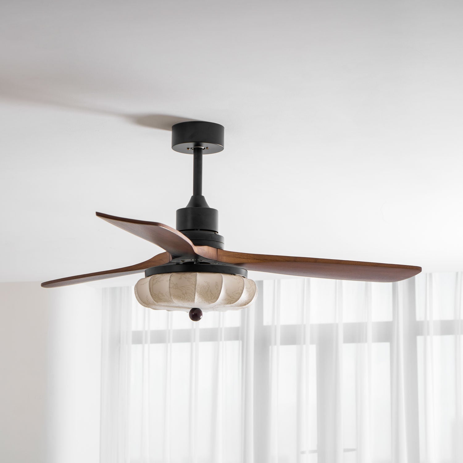 Fabric Ceiling Fan Light 36–52 in Adjustable Walnut Wood Blades Indoor Dining Living Room Bedroom Lighting | Thomler