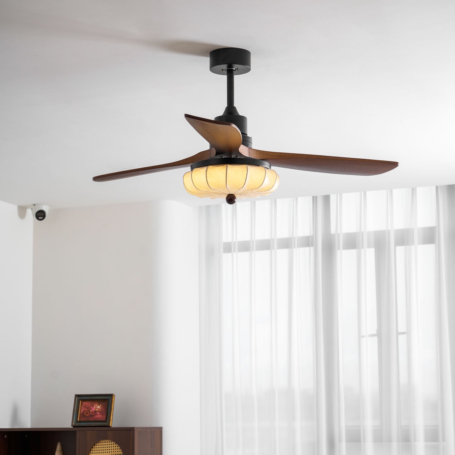 Fabric Ceiling Fan Light 36–52 in Adjustable Walnut Wood Blades Indoor Dining Living Room Bedroom Lighting | Thomler