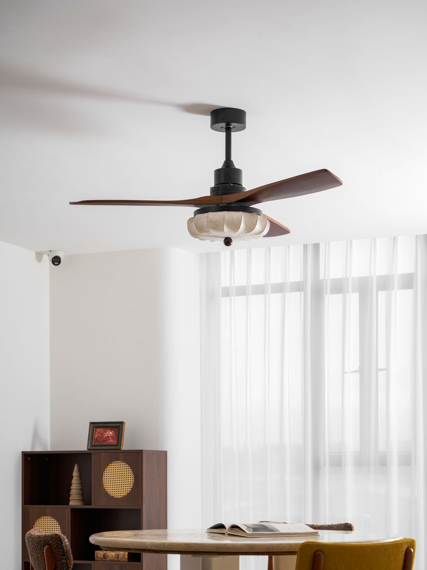 Fabric Ceiling Fan Light 36–52 in Adjustable Walnut Wood Blades Indoor Dining Living Room Bedroom Lighting | Thomler