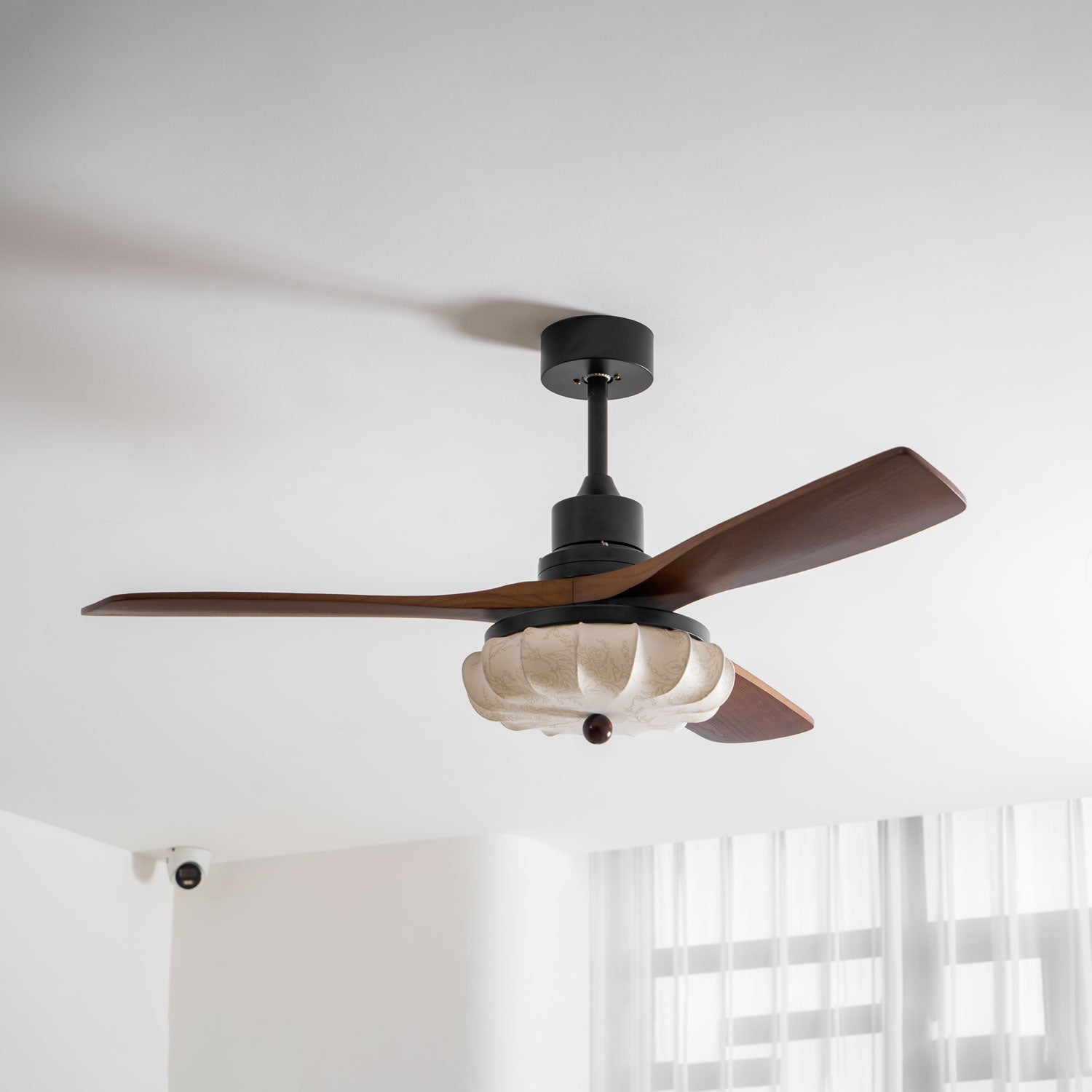 Fabric Ceiling Fan Light 36–52 in Adjustable Walnut Wood Blades Indoor Dining Living Room Bedroom Lighting | Thomler